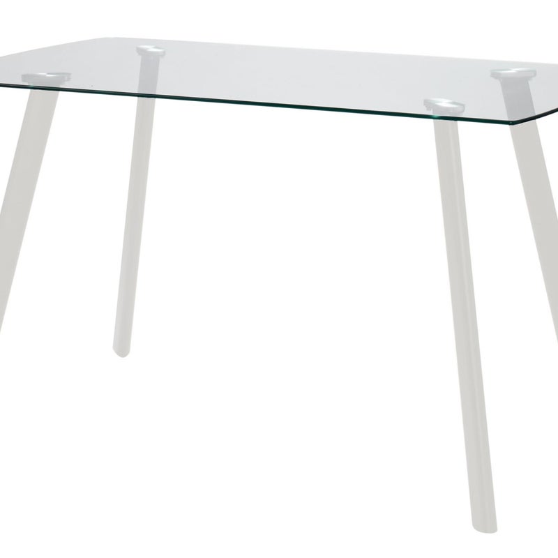 Tavolo in metallo vetro trasparente+gambe bianche