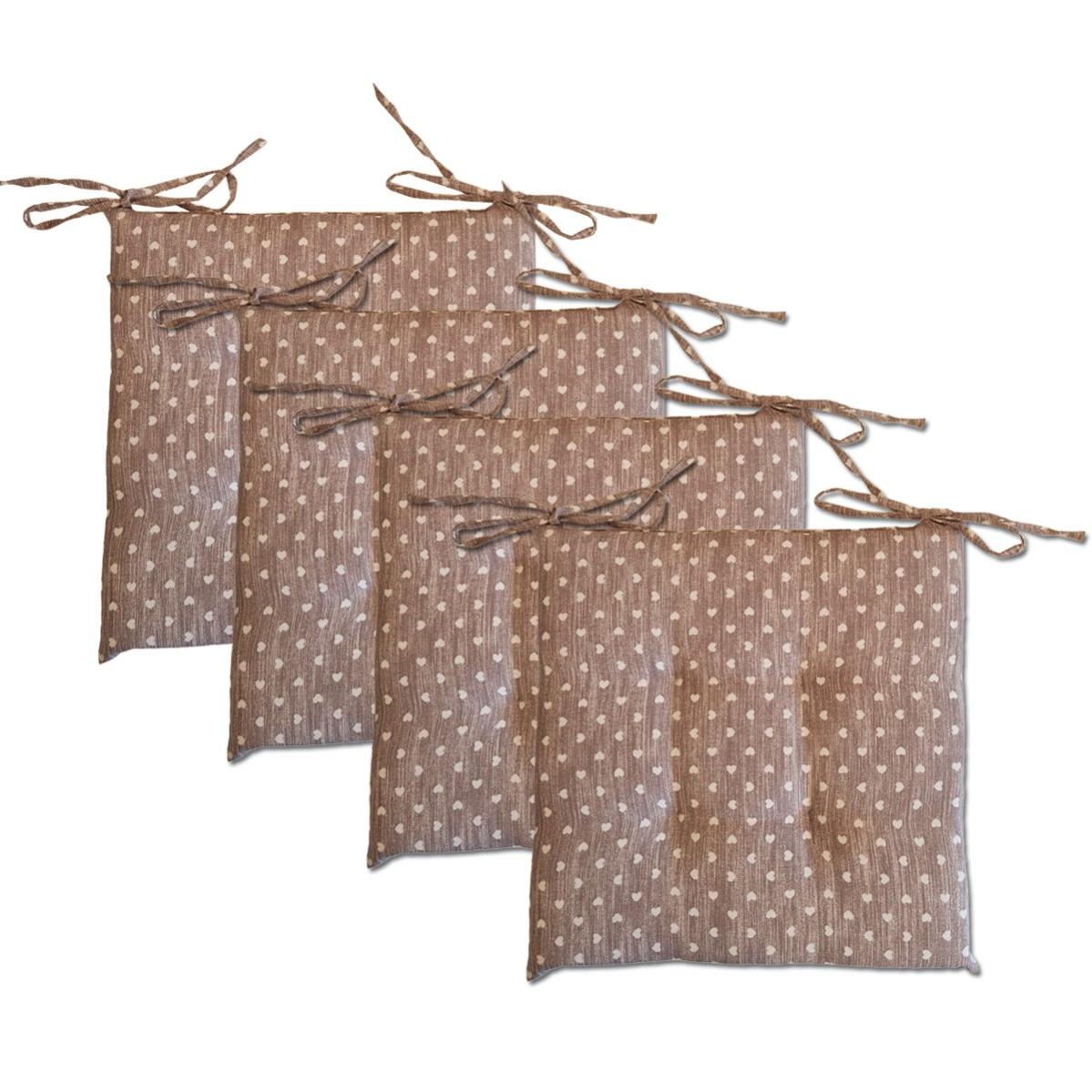 Set Di 4 Cuscini Per Sedie, 40x38 Cm - Con Nastri Di Fissaggio E Fondo Antiscivolo, Lavabili, Per Interni Ed Esterni