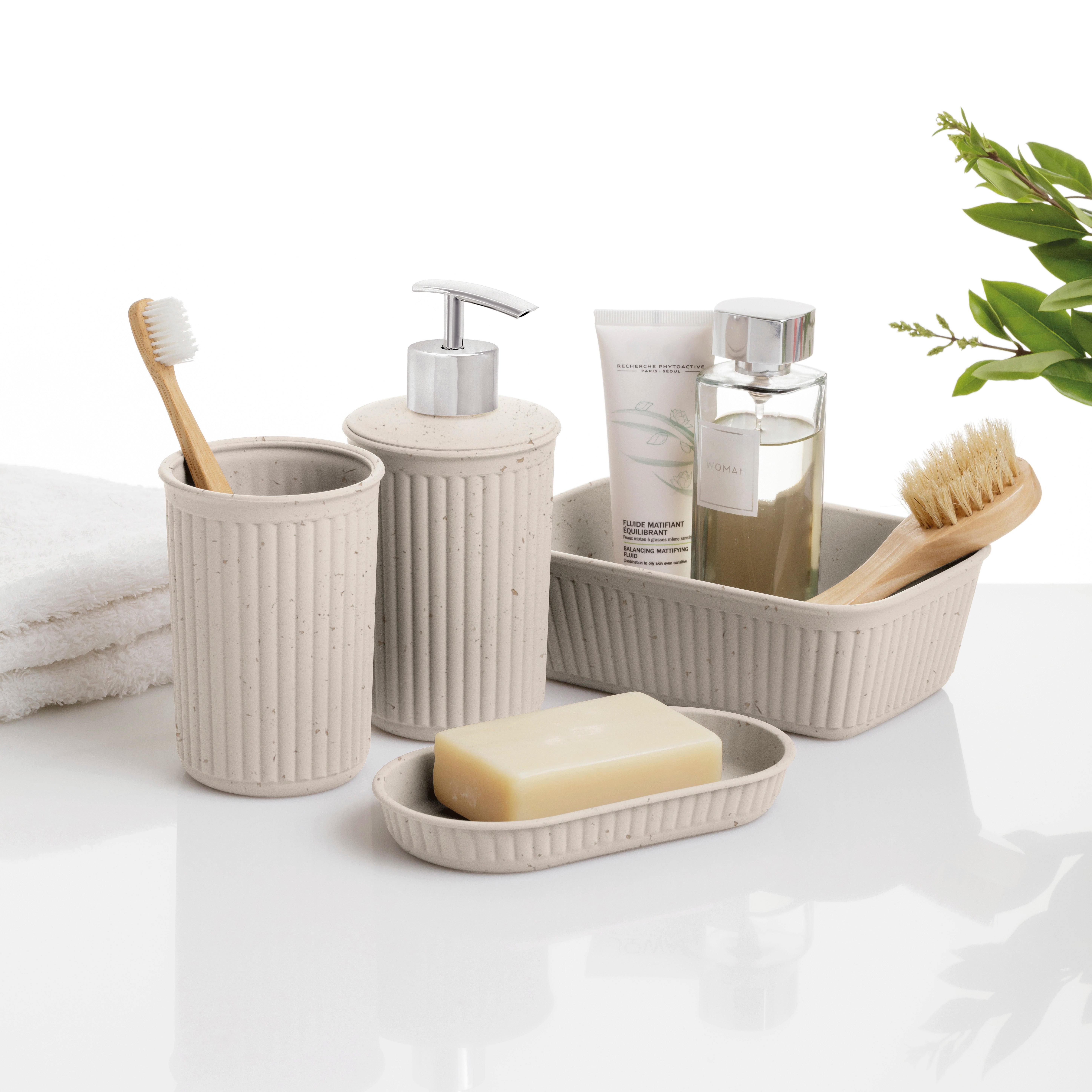 Set di accessori da bagno in polipropilene L 17 x P 11.3 cm beige