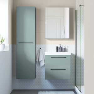 Mobile bagno sospeso cannettato 165 cm profondo 51 cm rovere con pensili a  sx e specchio 