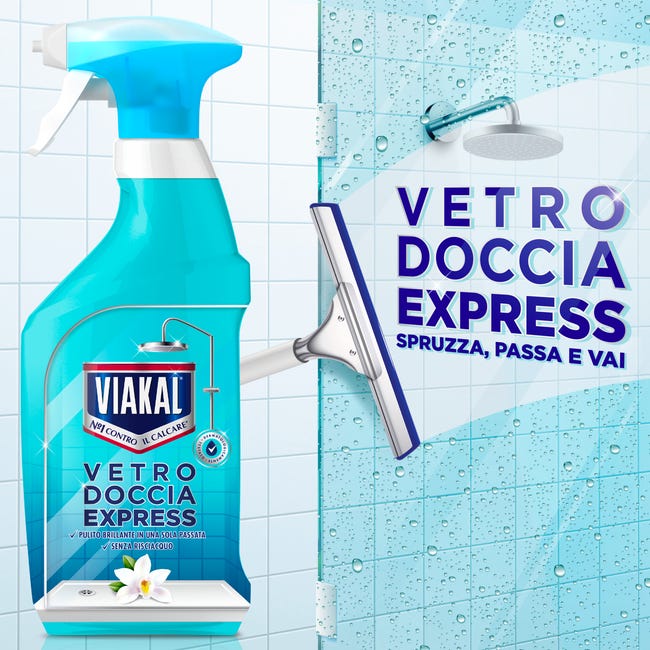 Viakal Vetro Doccia Express Spray Anticalcare, Confezione da 10x 470ml,  Tecnologia Anti-Goccia, Elimina Fino Al 100% Di Calcare e Residui di  Sapone