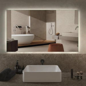 AICA Specchio da bagno a LED, Rettangolare 70 x 120 cm, Montaggio a parete,  Anti nebbia, Regolabile 3 LED di colore, Bluetooth, Funzione Memoria