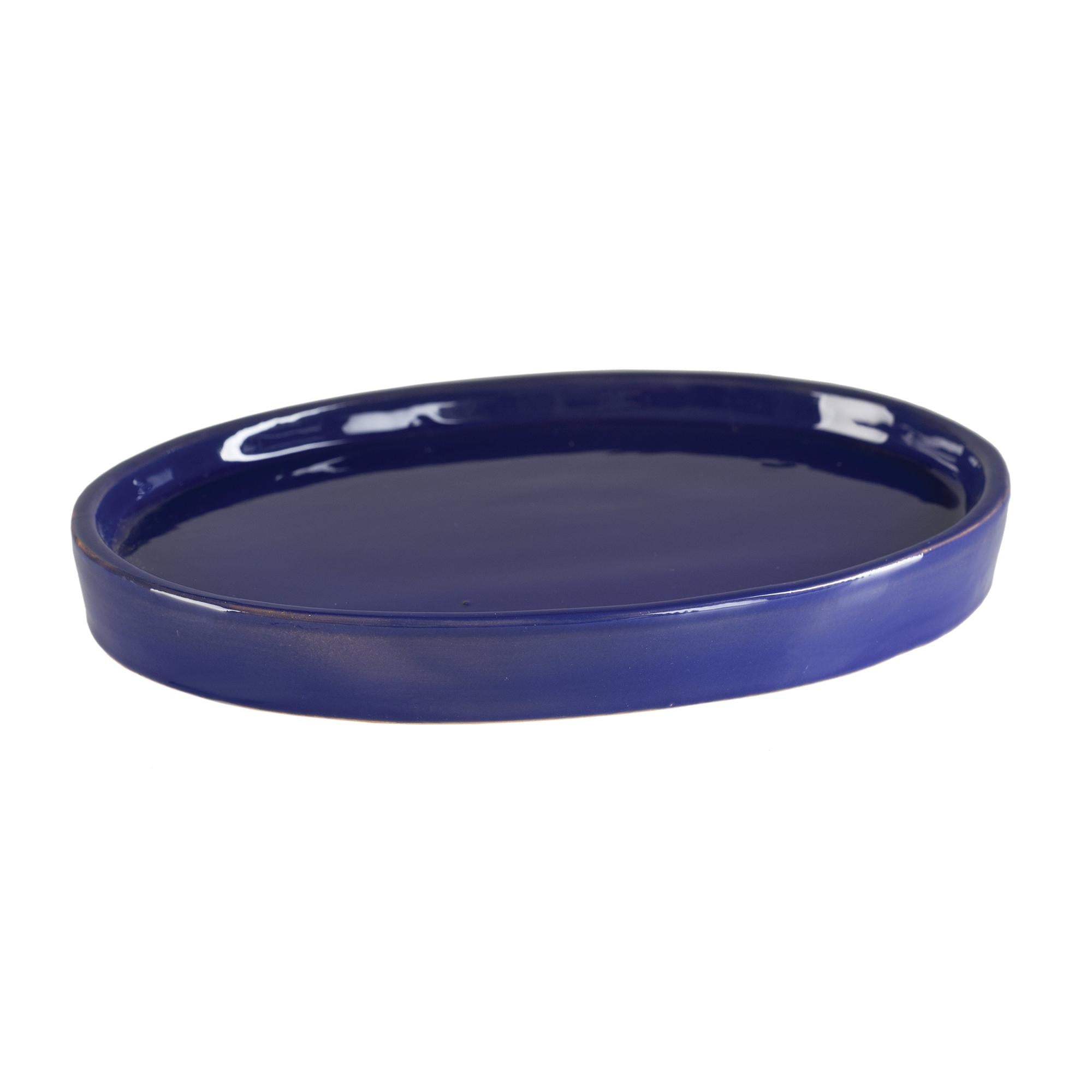 Sottovaso Blu Esterno Interno Sottovaso In Ceramica Blu - 30,5 Cm
