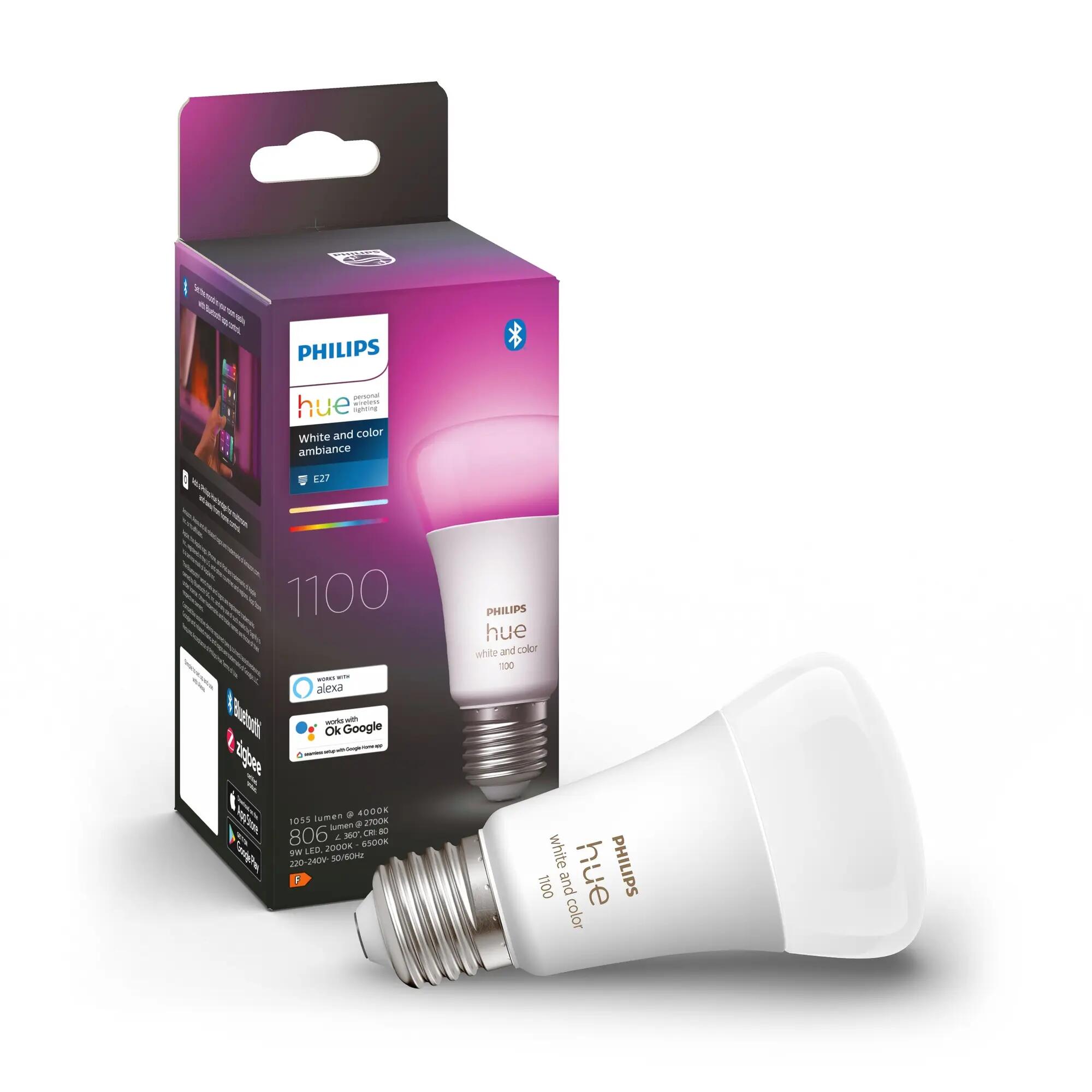 Lampadina smart Hue Color, LED, goccia, opaco, luce cct e rgb, 9W=806LM  (equiv 9 W), 200° dimmerabile, PHILIPS HUE