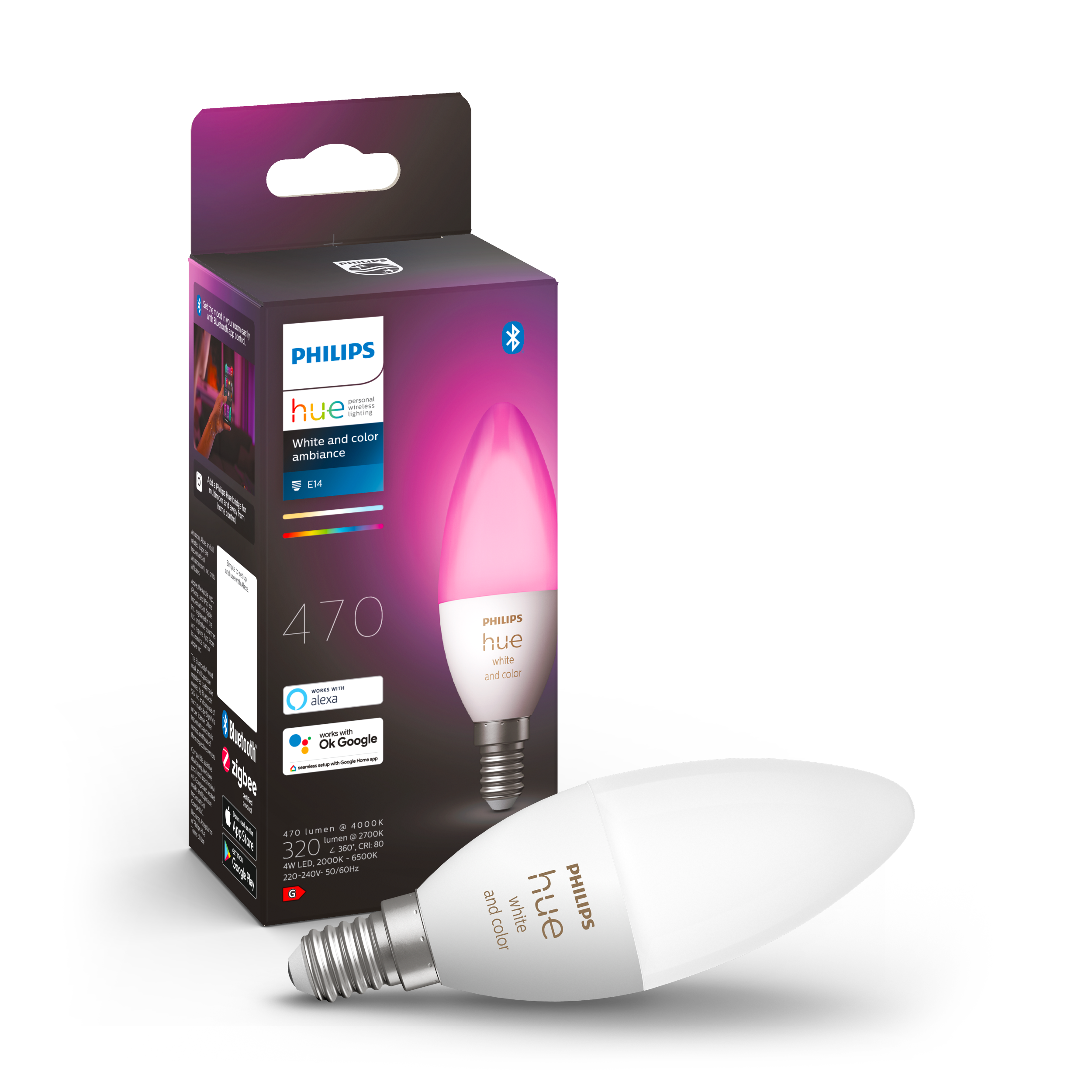 Lampadina Smart Hue Color Led Oliva Trasparente Luce Cct E Rgb