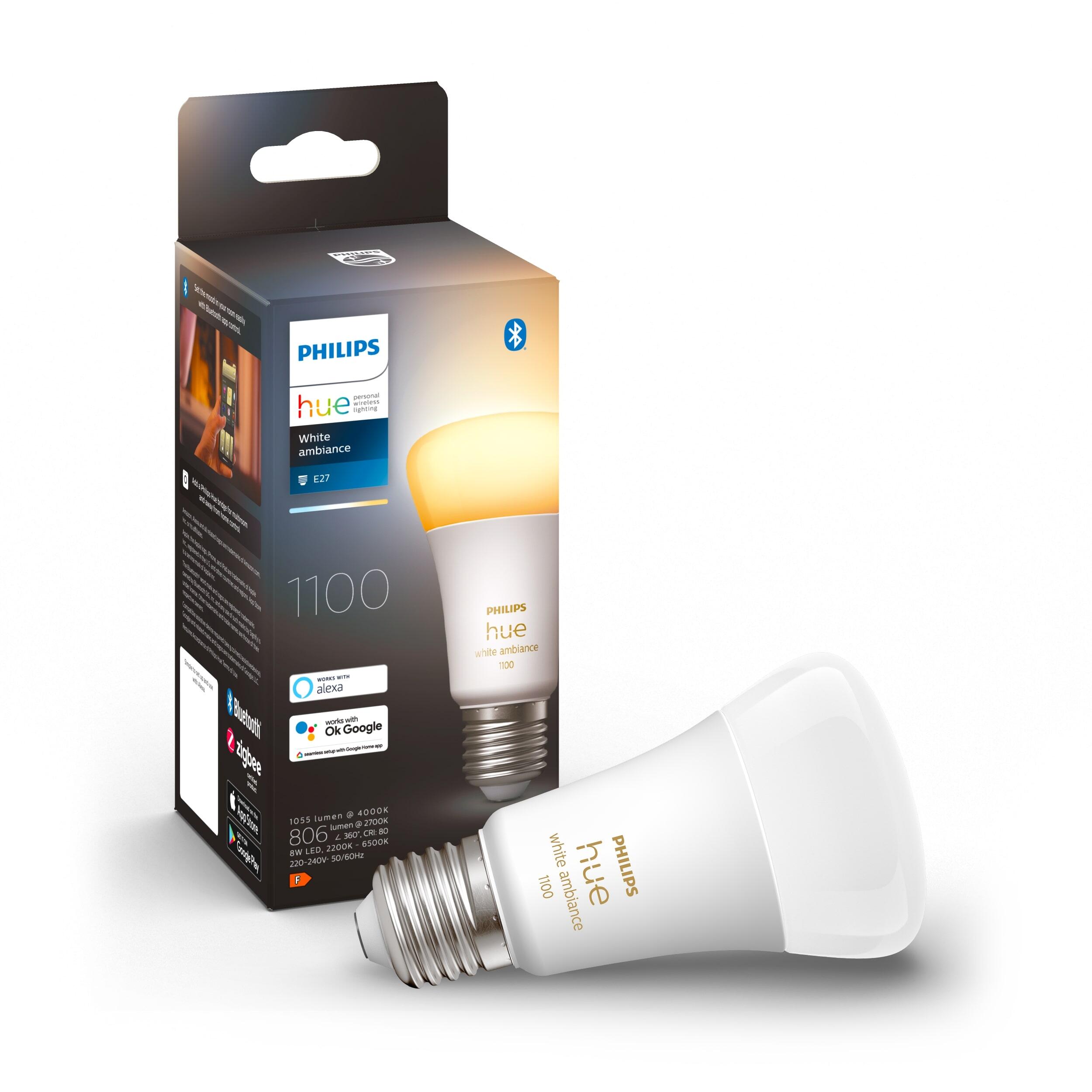 Lampadina smart Hue White Ambiance, LED, goccia, trasparente, cct,  8W=1055LM (equiv 8 W), 200° dimmerabile, PHILIPS HUE