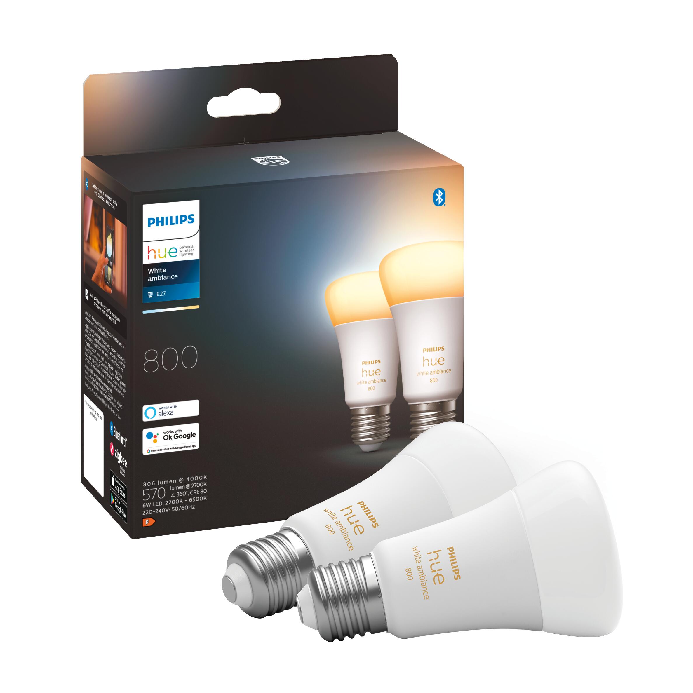 Lampadina smart Hue Color, LED, oliva, trasparente, luce cct e rgb,  5.3W=470LM (equiv 5,3 W), 200° dimmerabile, PHILIPS HUE