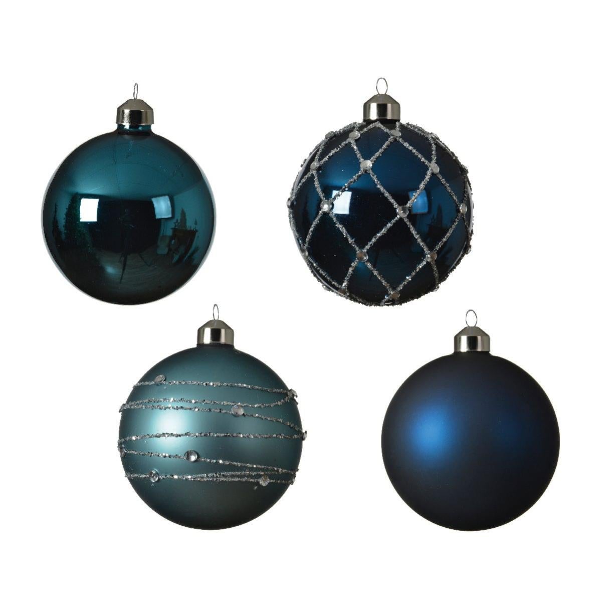 Palline Di Natale In Vetro Krebs Glas Lauscha: 6 Sfere Con Alberello Verde - Decorazione Elegante Argento 8 Cm