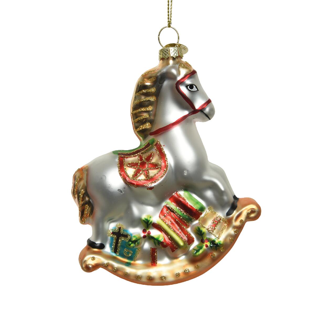 Decorazione per albero di natale cavallo a dondolo in vetro H 12 cm,  multicolore