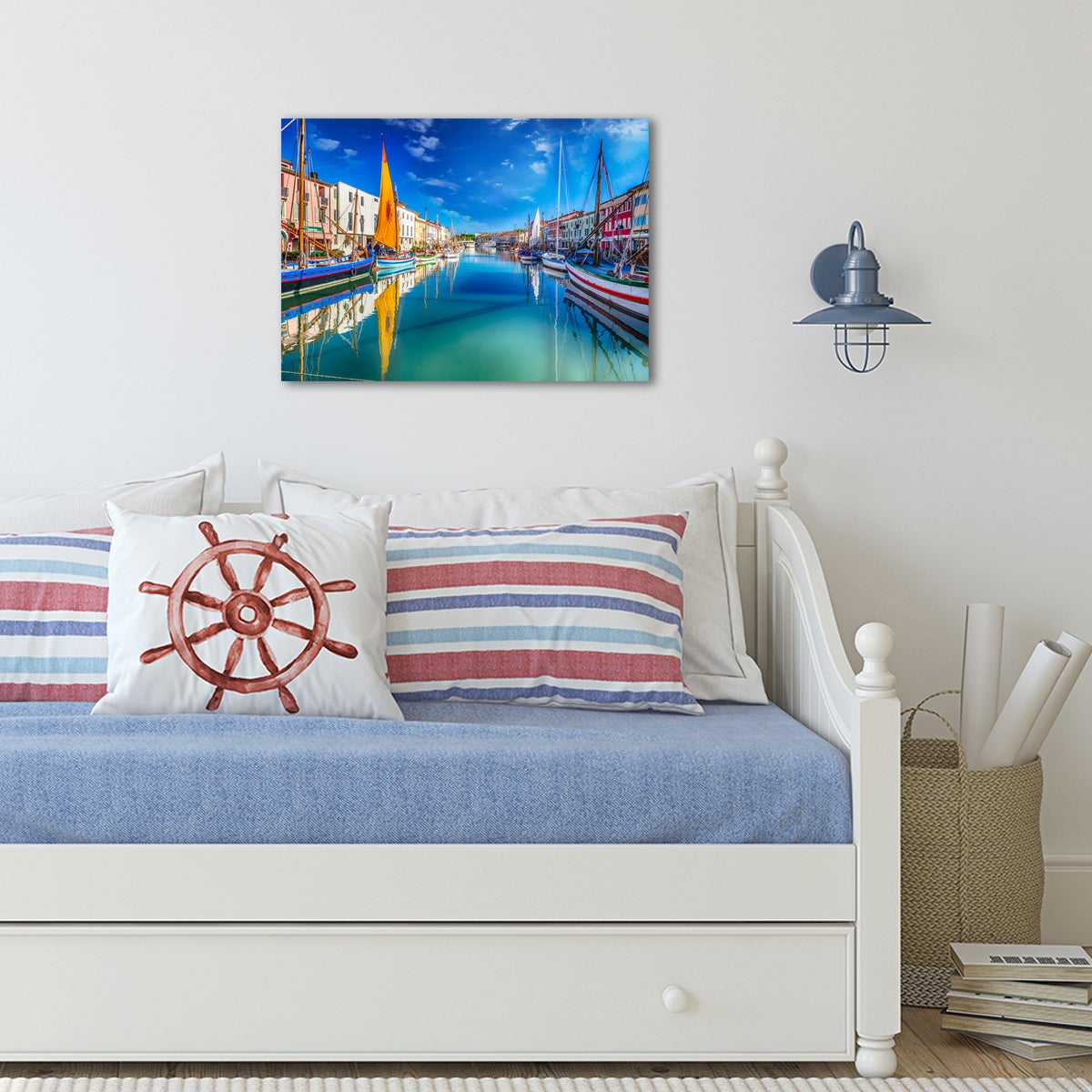 Stampa Su Tela Finestra Mare Faro Moderna 120x80 cm XXL Quadri Moderni  Decorazione murale per soggiorno camera da letto cucina pronta da appendere