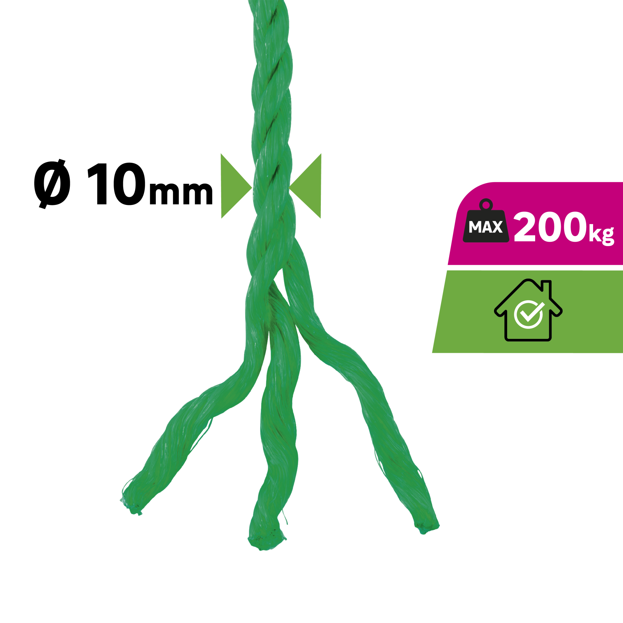 DQ-PP Corda in polipropilene, 3 mm, 20 m, colore bianco, portata fino a 123 kg, corda intrecciata