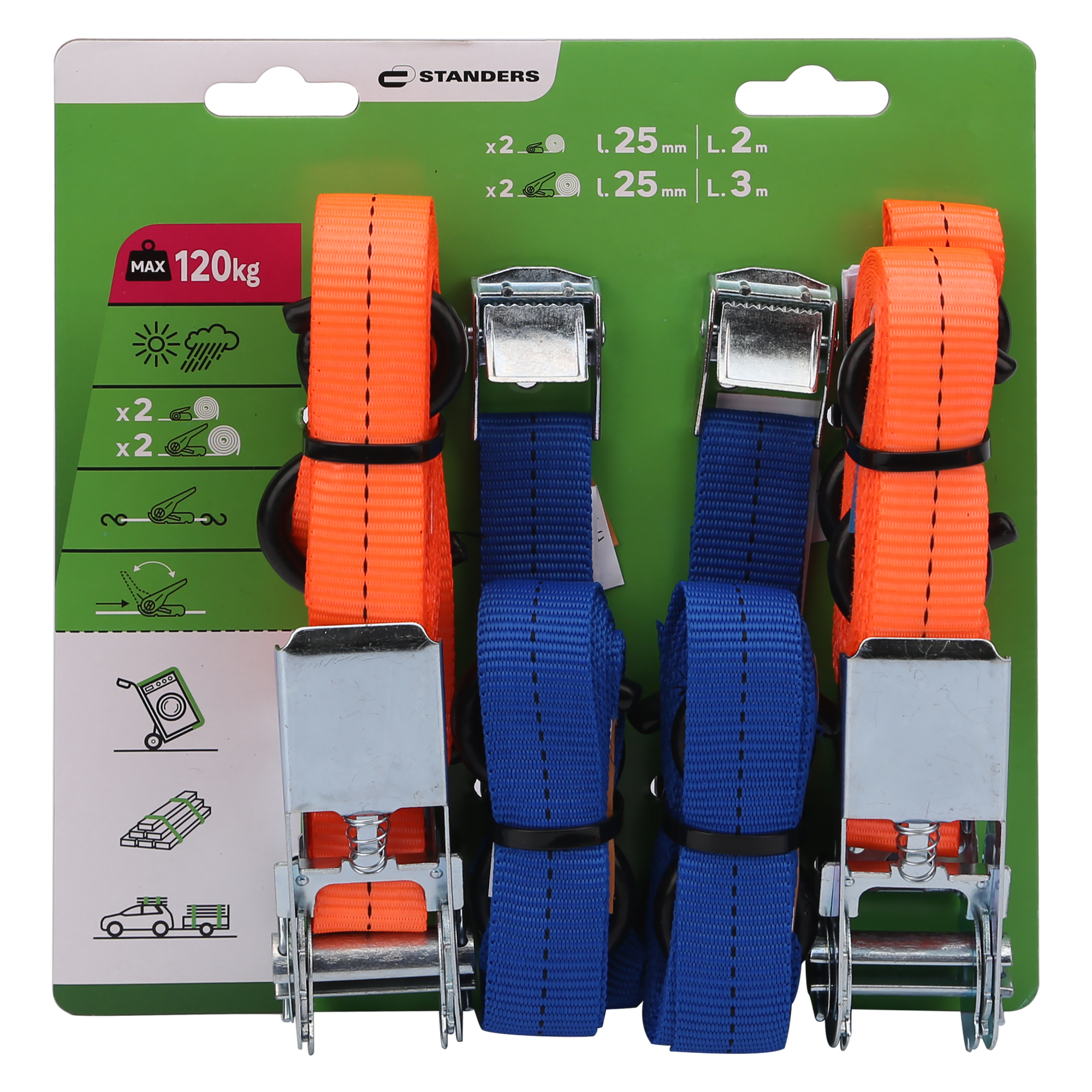 Cinghie Aereo 300 DaN Kit 6 Cinghie Di Serraggio Per Carichi - Lunghezza 5m, Portata 300 DaN, Per Binari Aerei E Fissaggi Cinghia Legna Tessile