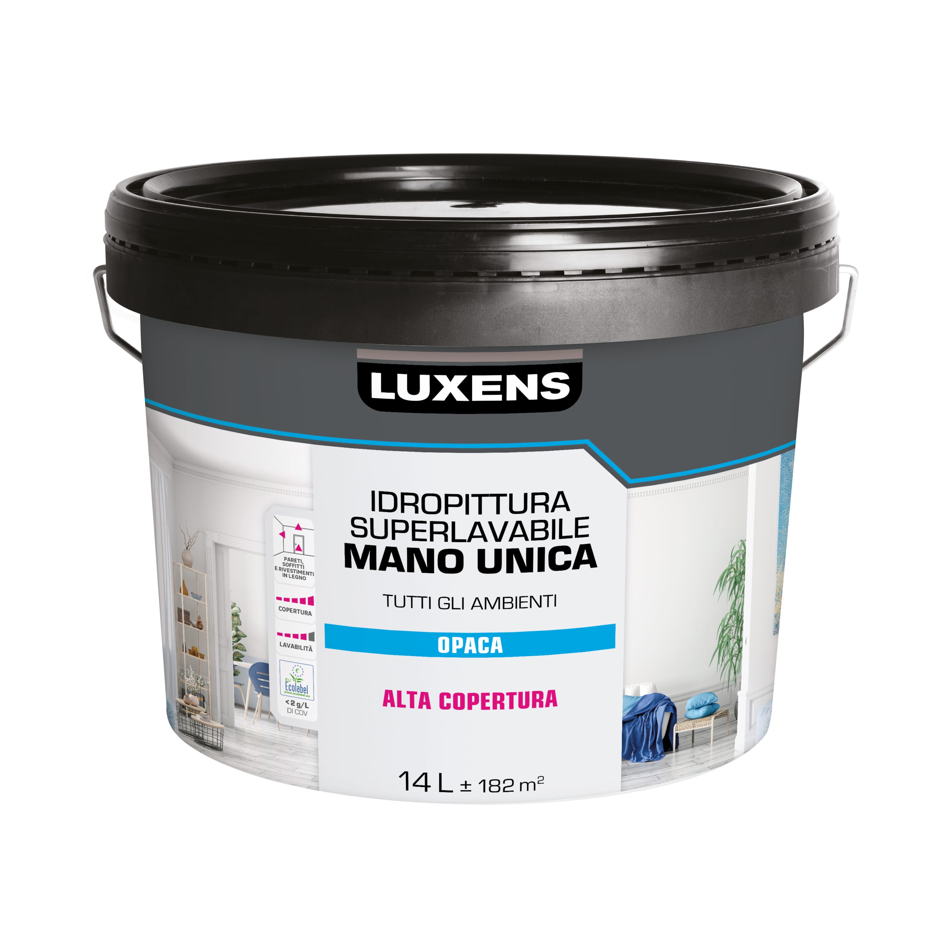 Pittura per interni super lavabile, LUXENS Mano Unica bianco opaco, 14 L