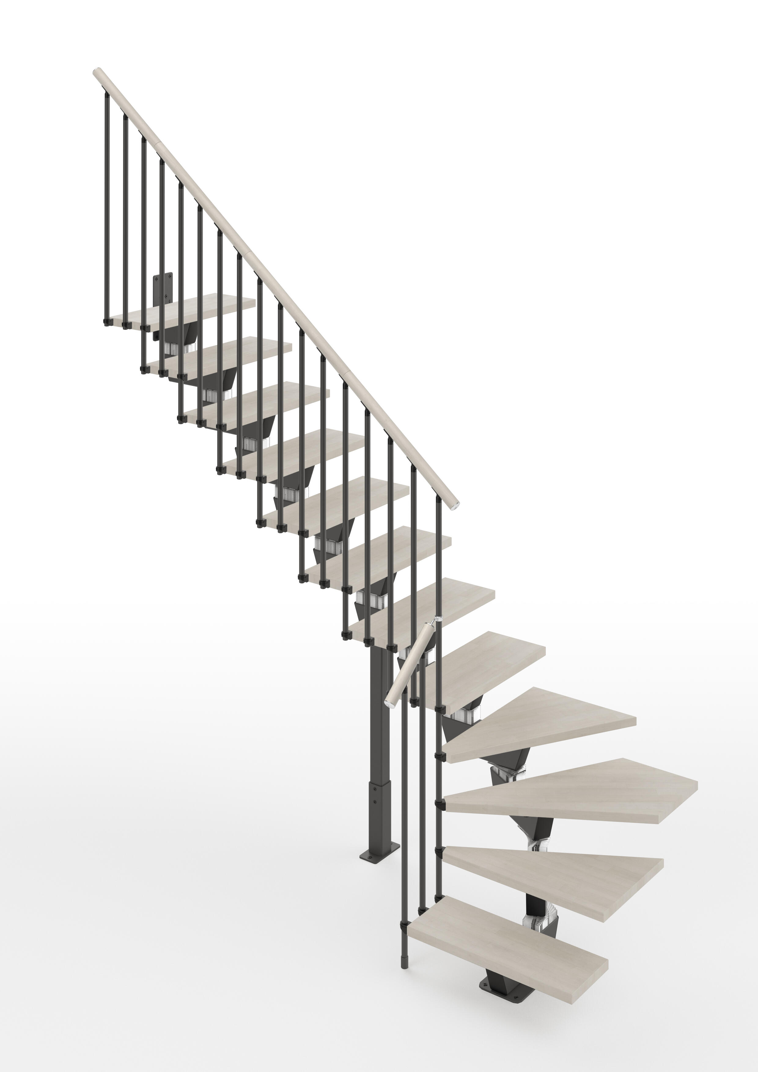 Scala a rampa ¼ di giro Vida larghezza 75 cm, struttura in metallo grigio  antracite, gradini in legno bianco