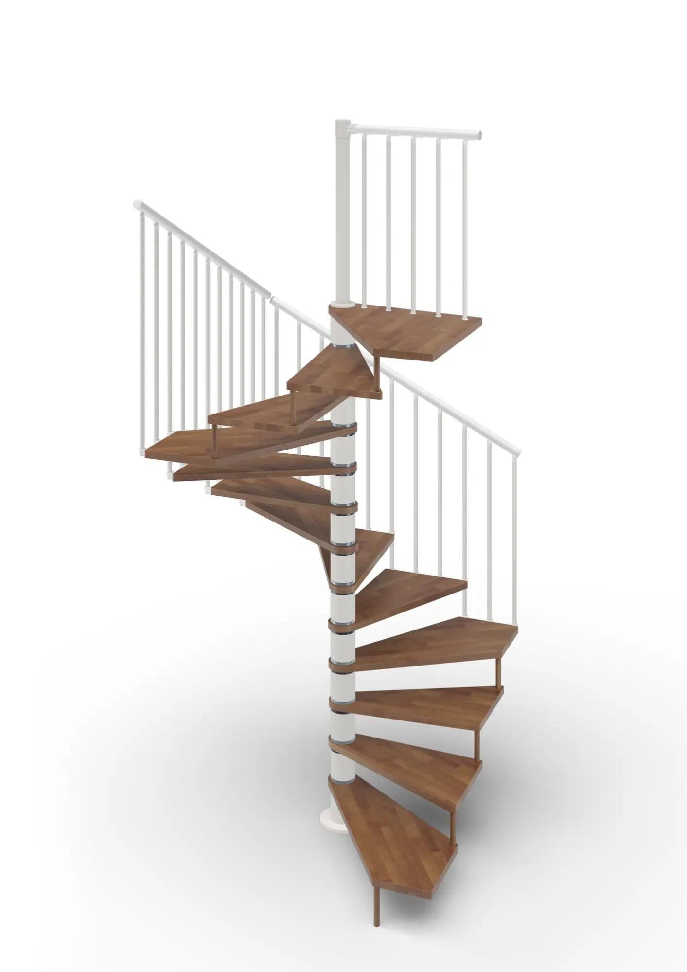 Scala A Chiocciola A Base Tonda Symphonie FONTANOT, Larghezza 160 Cm, Struttura In Acciaio Bianco Gradini In Legno Tortora 82631803