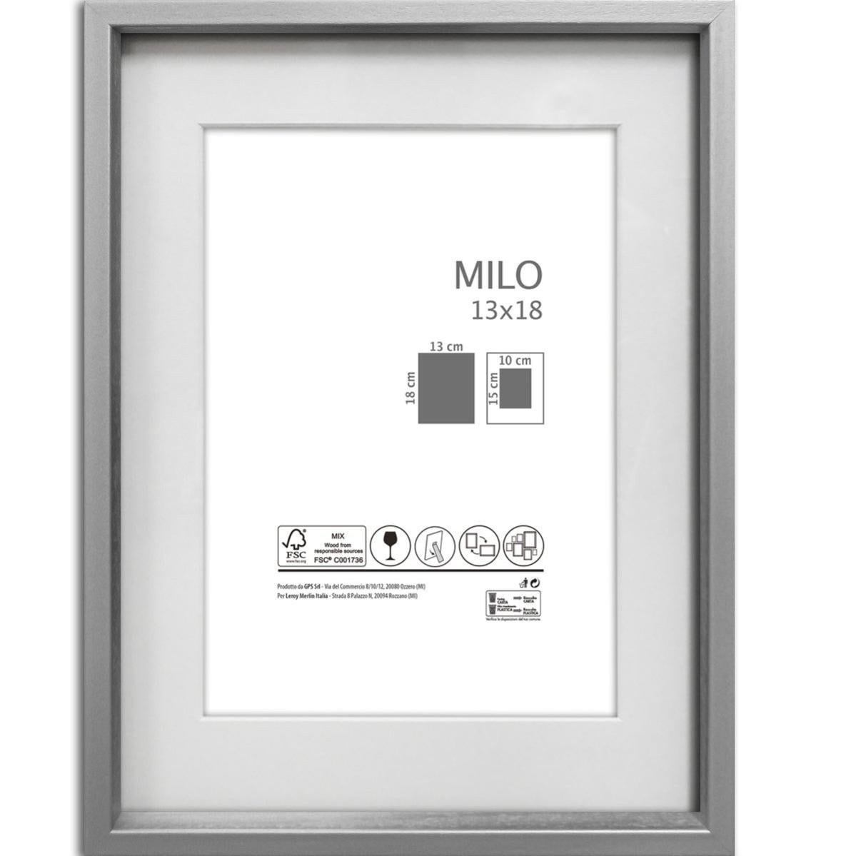 Cornice Portafoto Rafael By Andre 13x18 Cm In Argento Lucido, Fascia 2,5 Cm, Retro Legno Ciliegio, Prodotto Artigianale Made In Italy