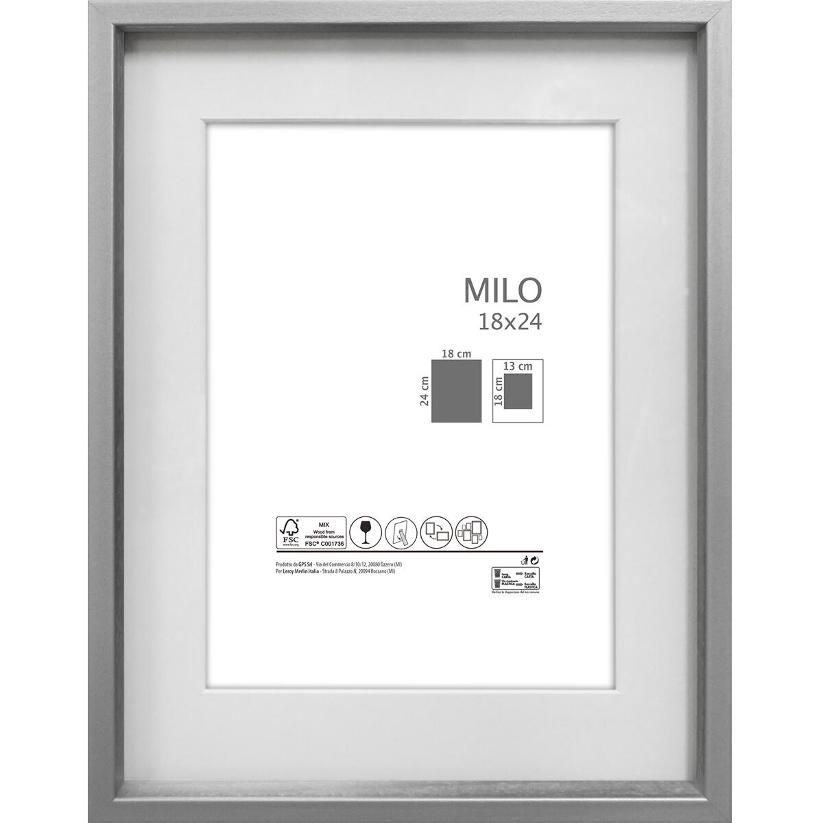 Cornice con passe-partout MILO 2, argento 18x24 cm per immagini 18x24 cm