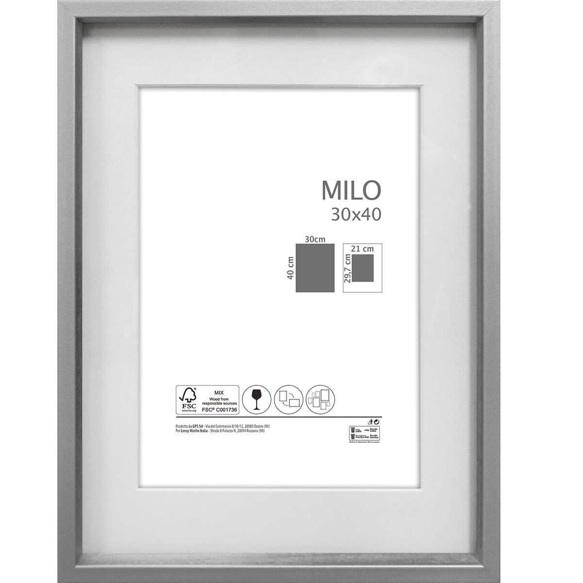 Cornice con passe-partout MILO 2, argento 30x40 cm per immagini 30x40 cm