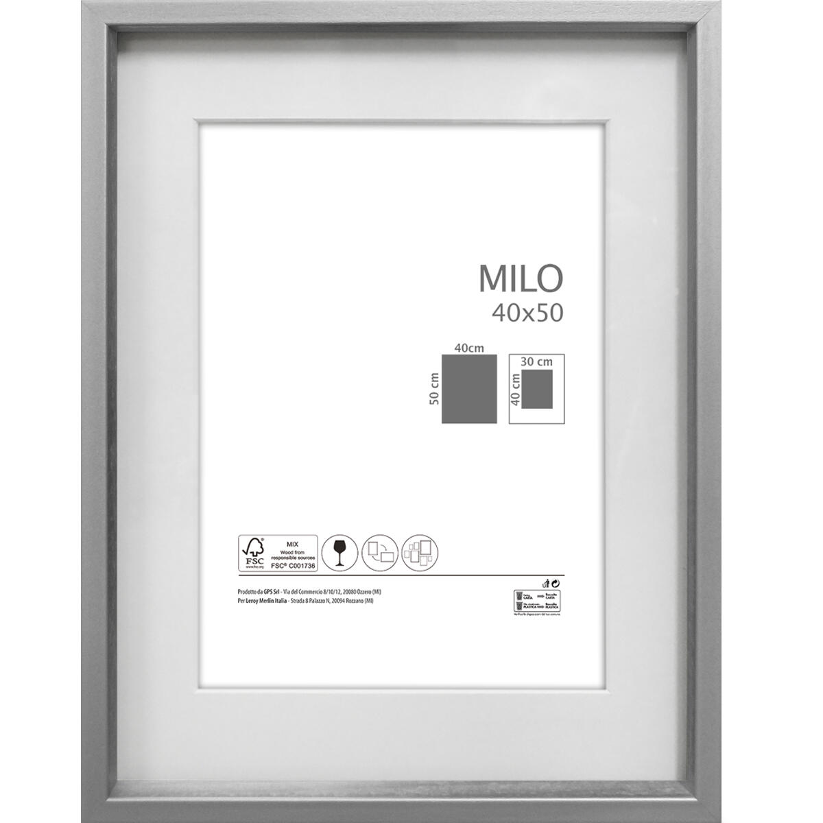 Cornice con passe-partout MILO 2, argento 40x50 cm per immagini 40x50 cm