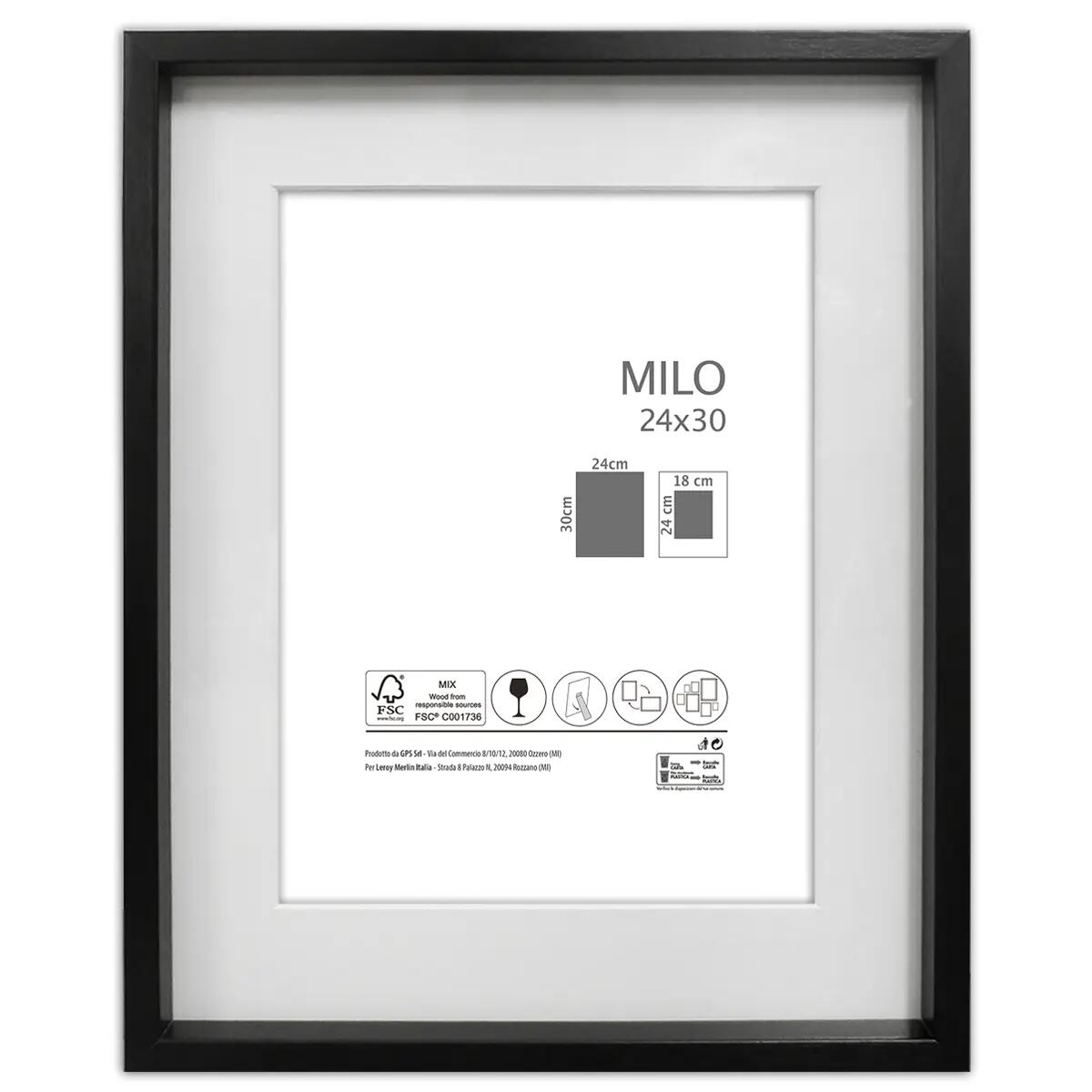 Cornice con passe-partout Milo 2, nero 24x30 cm per immagini 24x30 cm