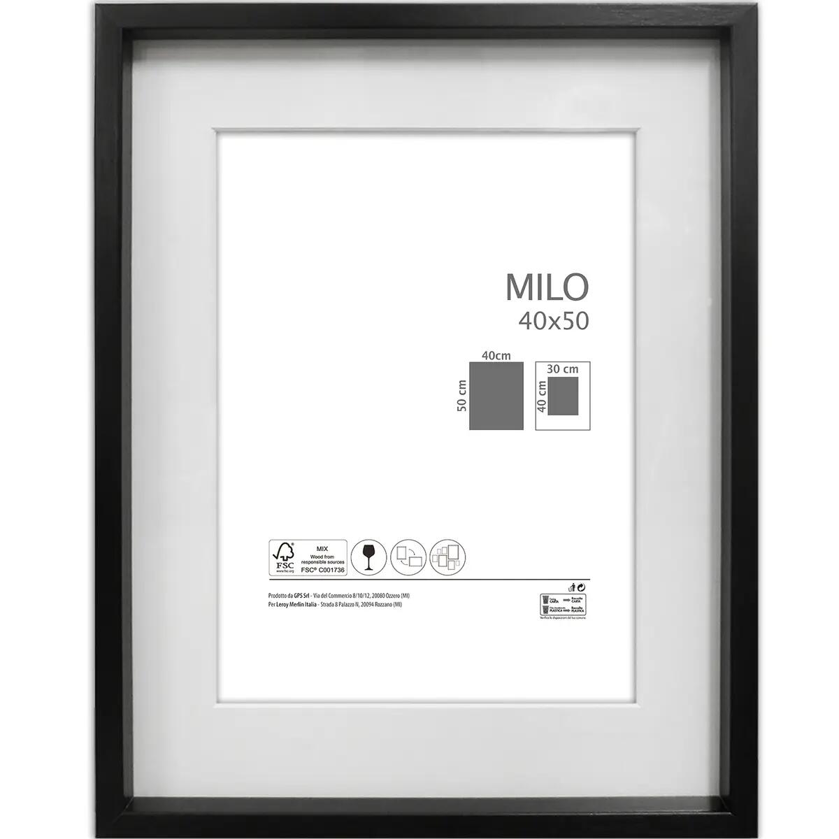 Cornice con passe-partout Milo 2, nero 40x50 cm per immagini 40x50 cm