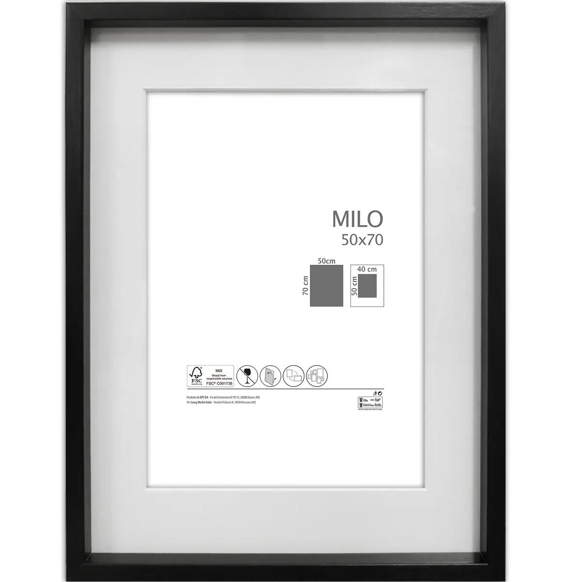 Cornice con passe-partout Milo 2, nero 50x70 cm per immagini 50x70