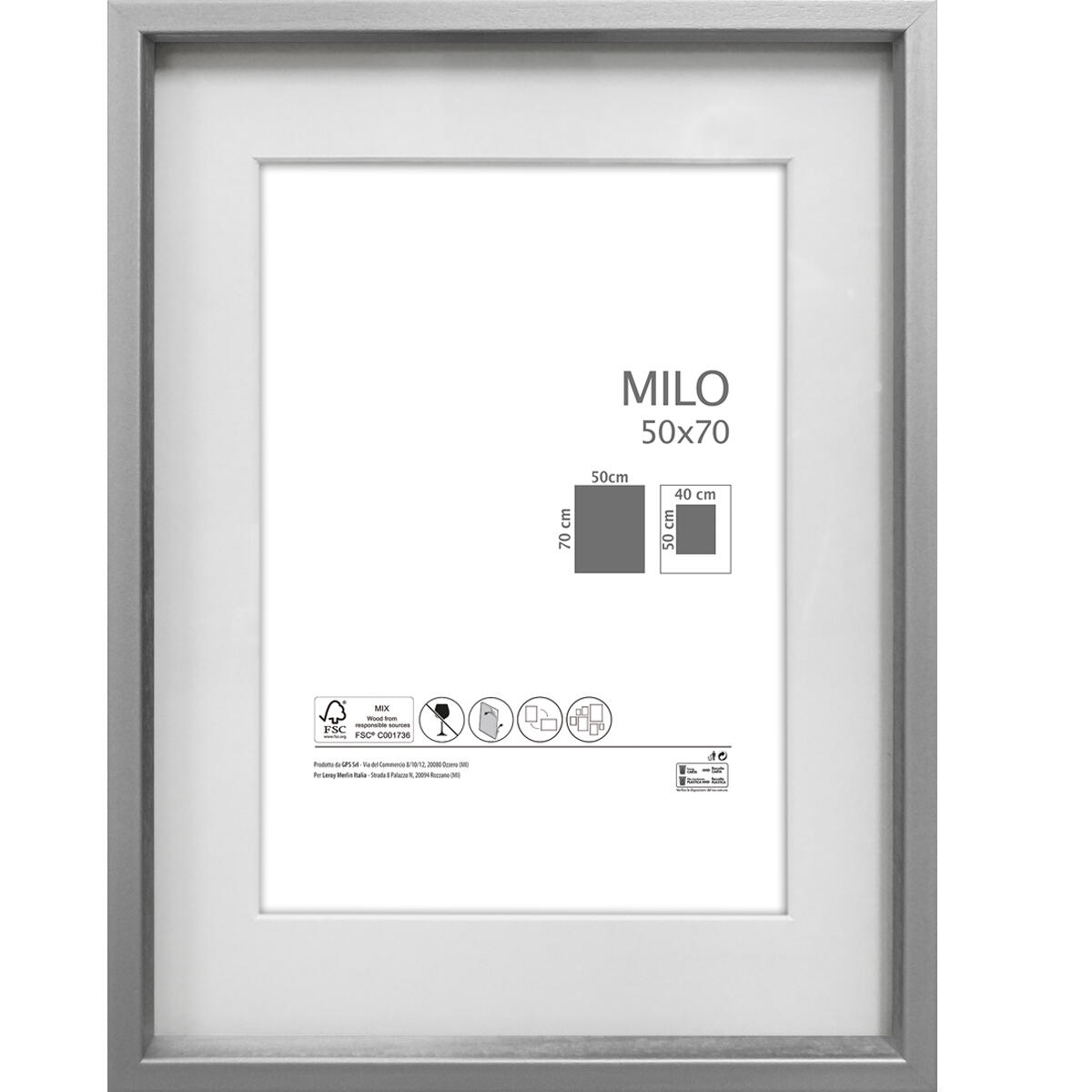 Cornice con passe-partout MILO 2, argento 50x70 cm per immagini 50x70 cm