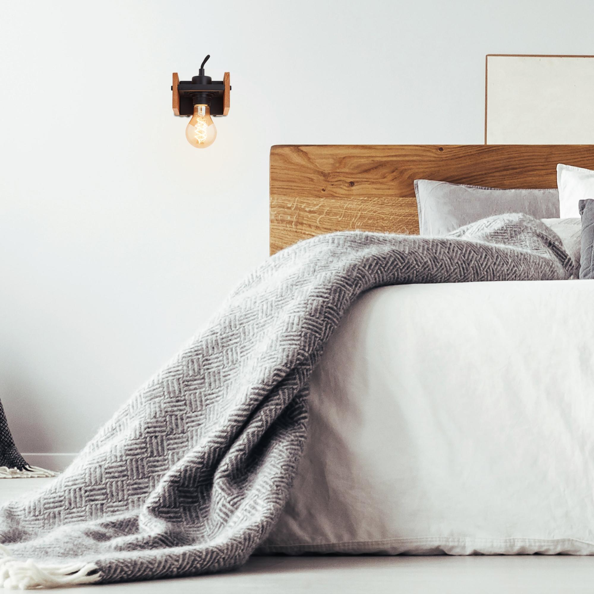 8 Applique Da Parete Vintage E27 - Legno E Ferro, Stile Industriale, Per Camera, Soggiorno, Corridoio