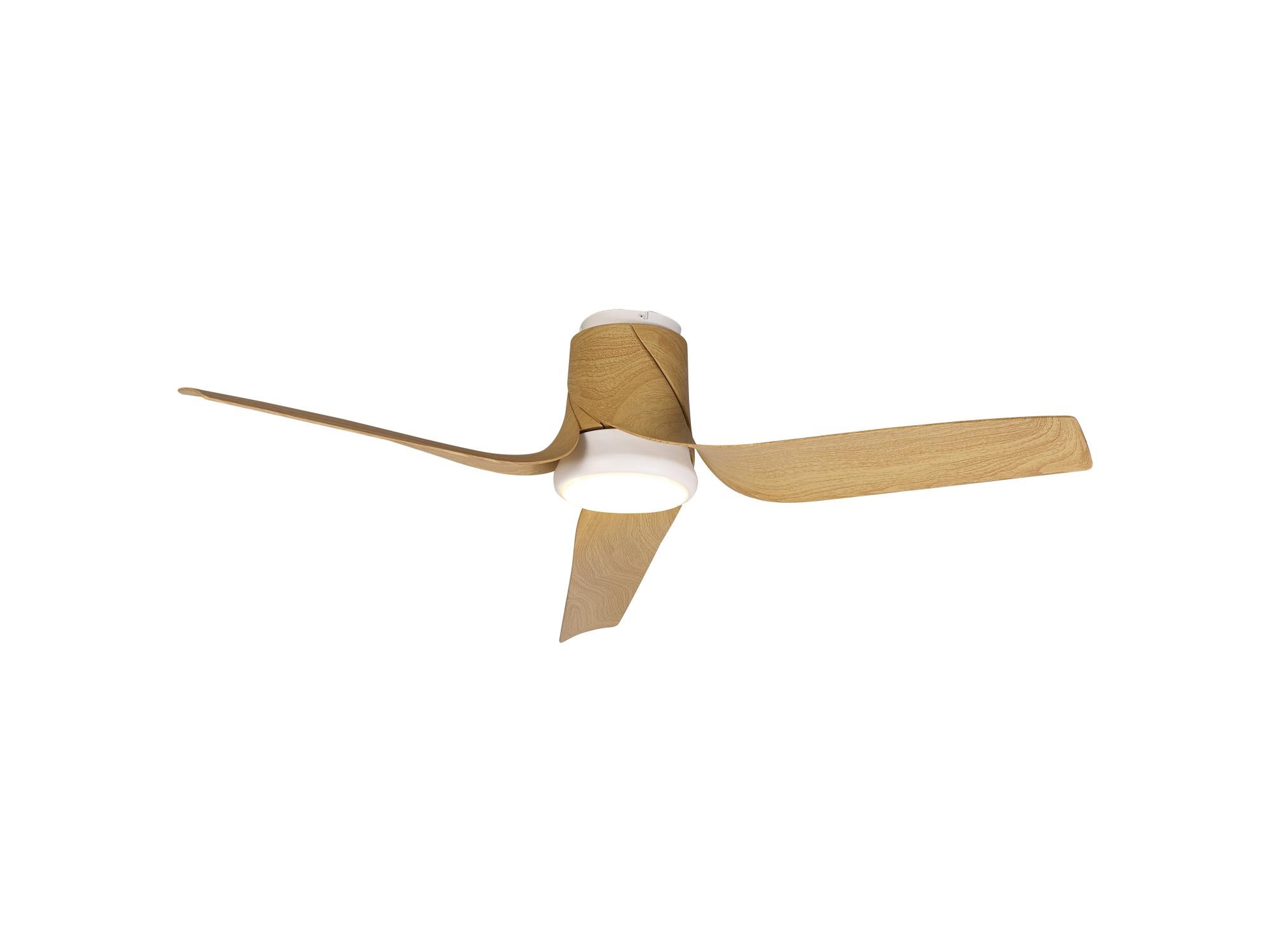 MANTRA Ventilatore A Soffitto Con Luce LED Ushuaia, 30W Motore + 35W Luce, 2400 Lm, Temperatura Colore Regolabile 2700K-5000K, Bianco E Legno, Telecomando