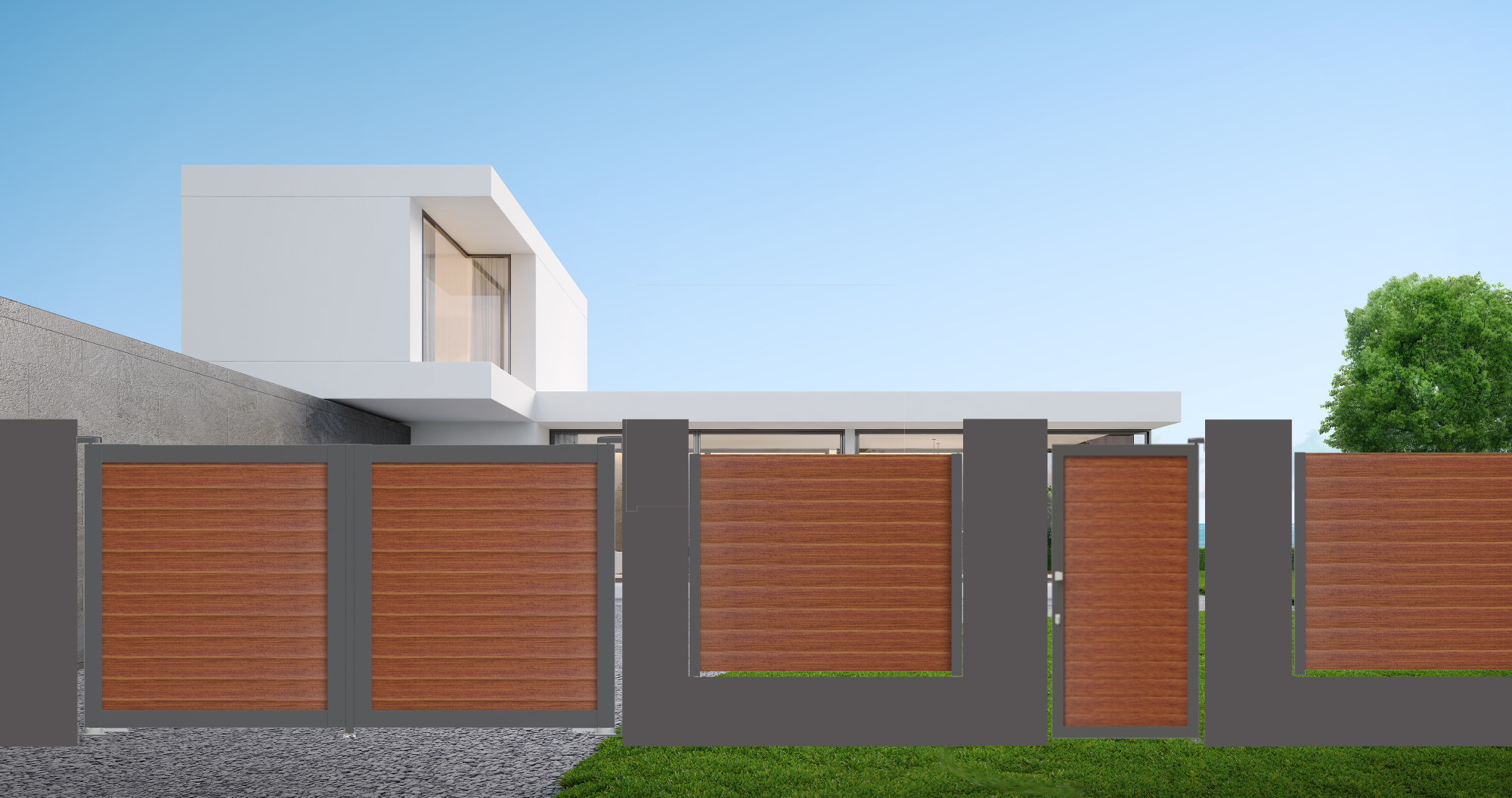 Cancello in alluminio, apertura centrale, L 300 x 210 cm, di colore ...