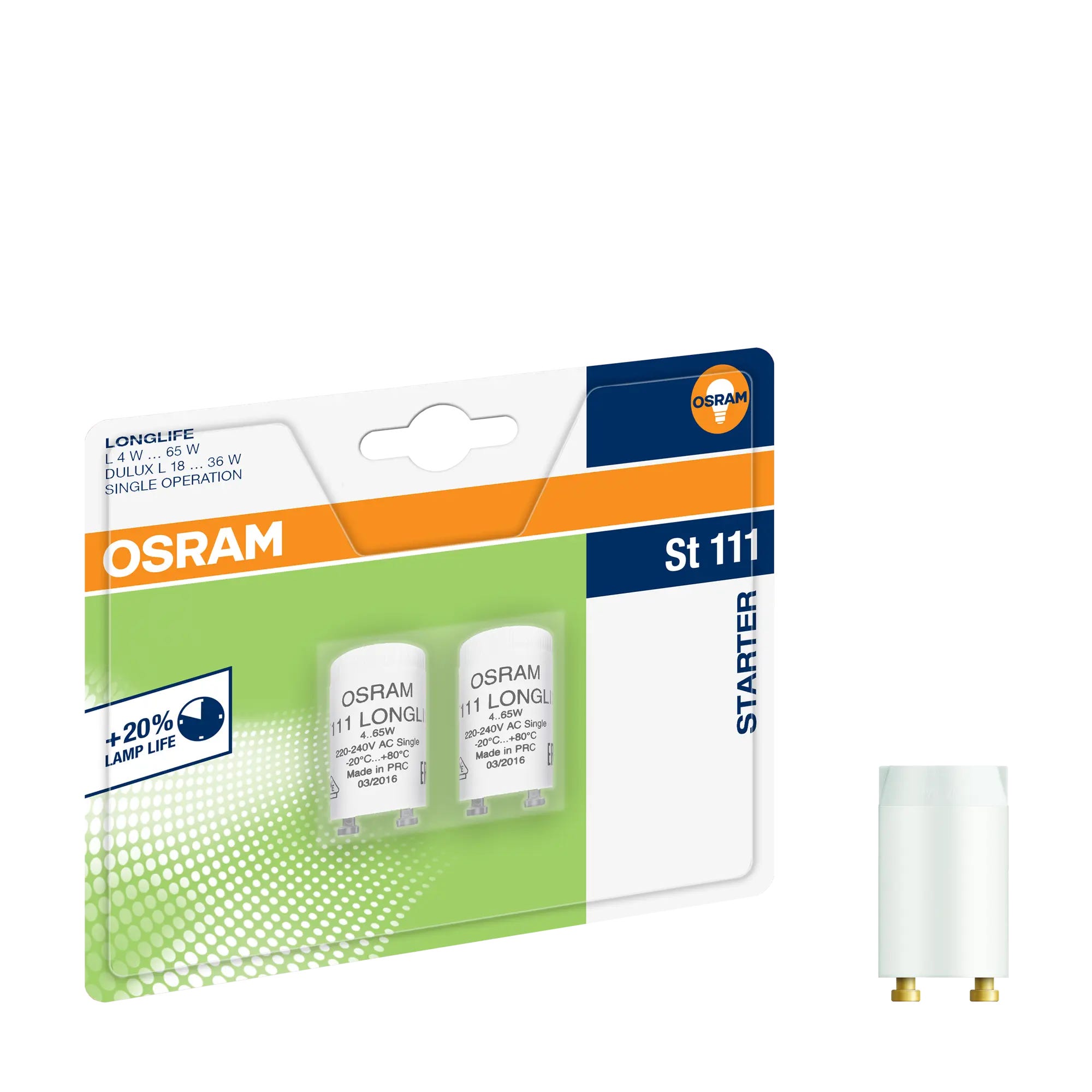 OSRAM Fluorescent Tube St 111 Starter 4–65W 220–240V AC Single Operation 