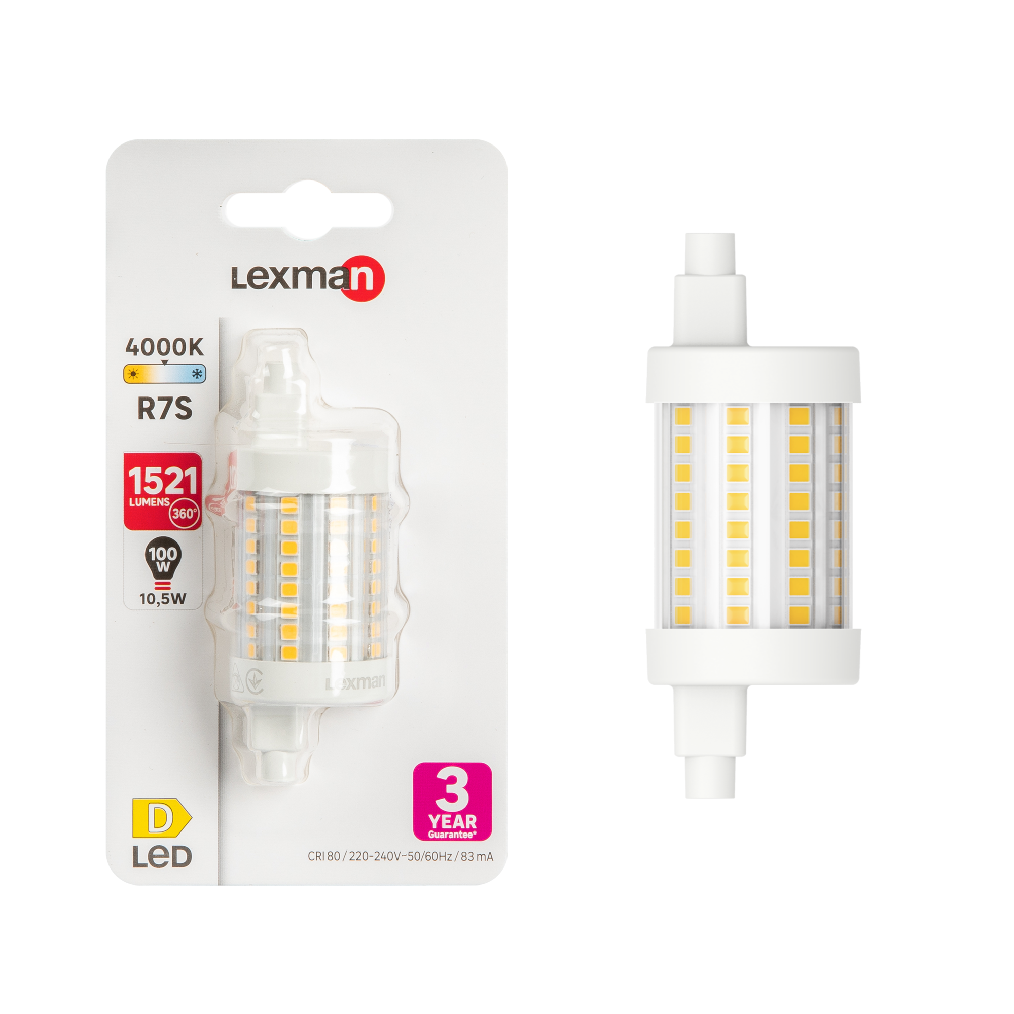 Żarówka LED R7S 10,5 W = 100 W 1521 lm Neutralna biel Lexman