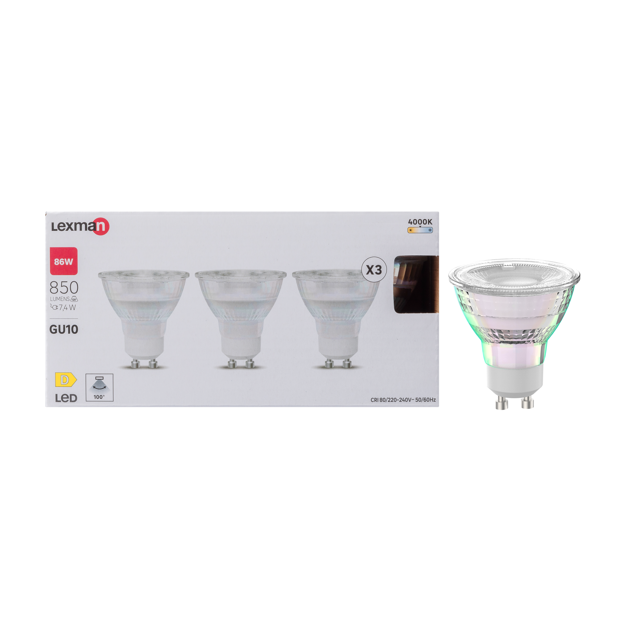 Żarówka LED GU10 3 szt. 7,4 W 850 lm Neutralna biel Lexman