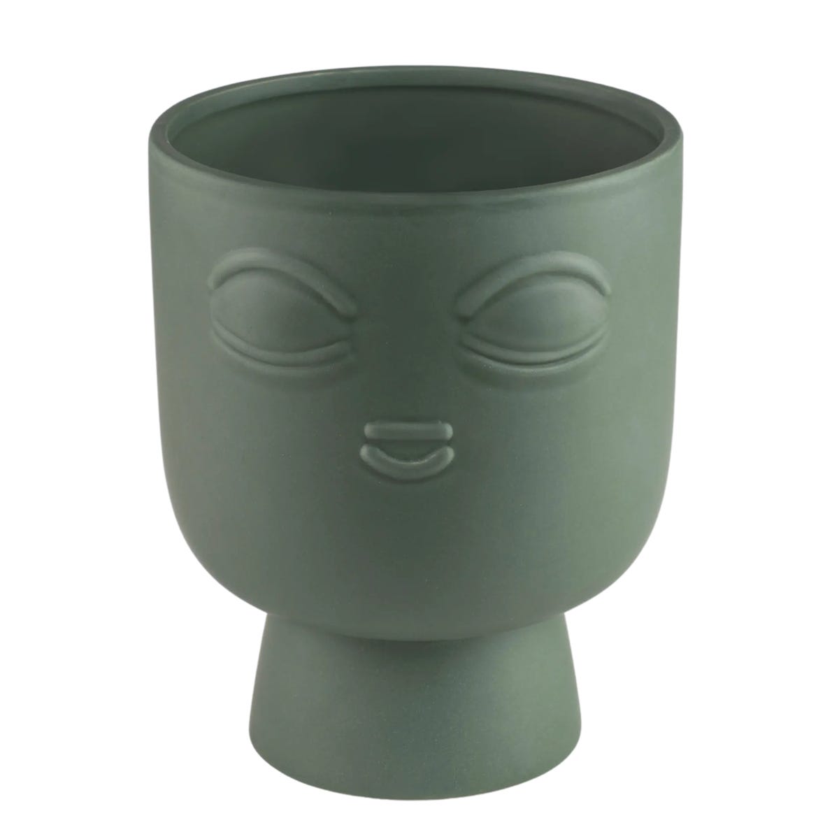 Zdjęcia - Podstawka pod kwiaty Osłonka doniczki ceramiczna Face 13.5cm zielona wzór twarzy