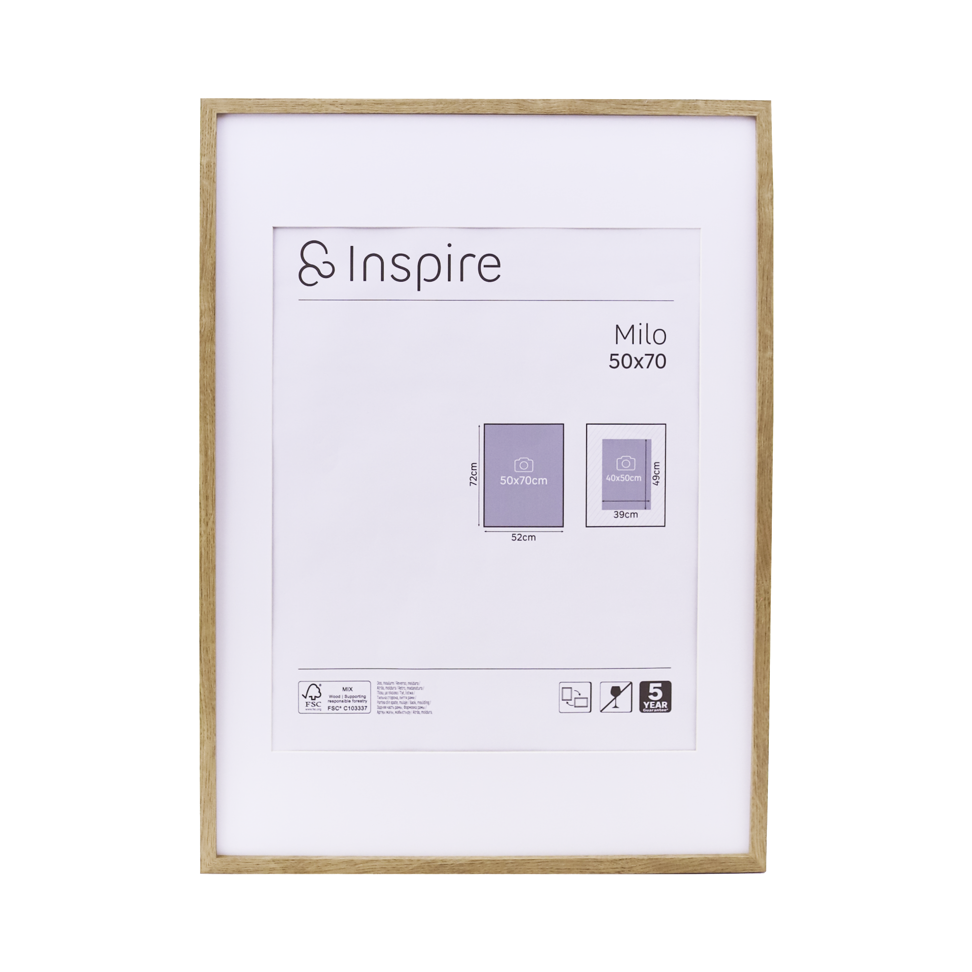 Rama na zdjęcie Milo 50 x 70 cm dąb new Inspire