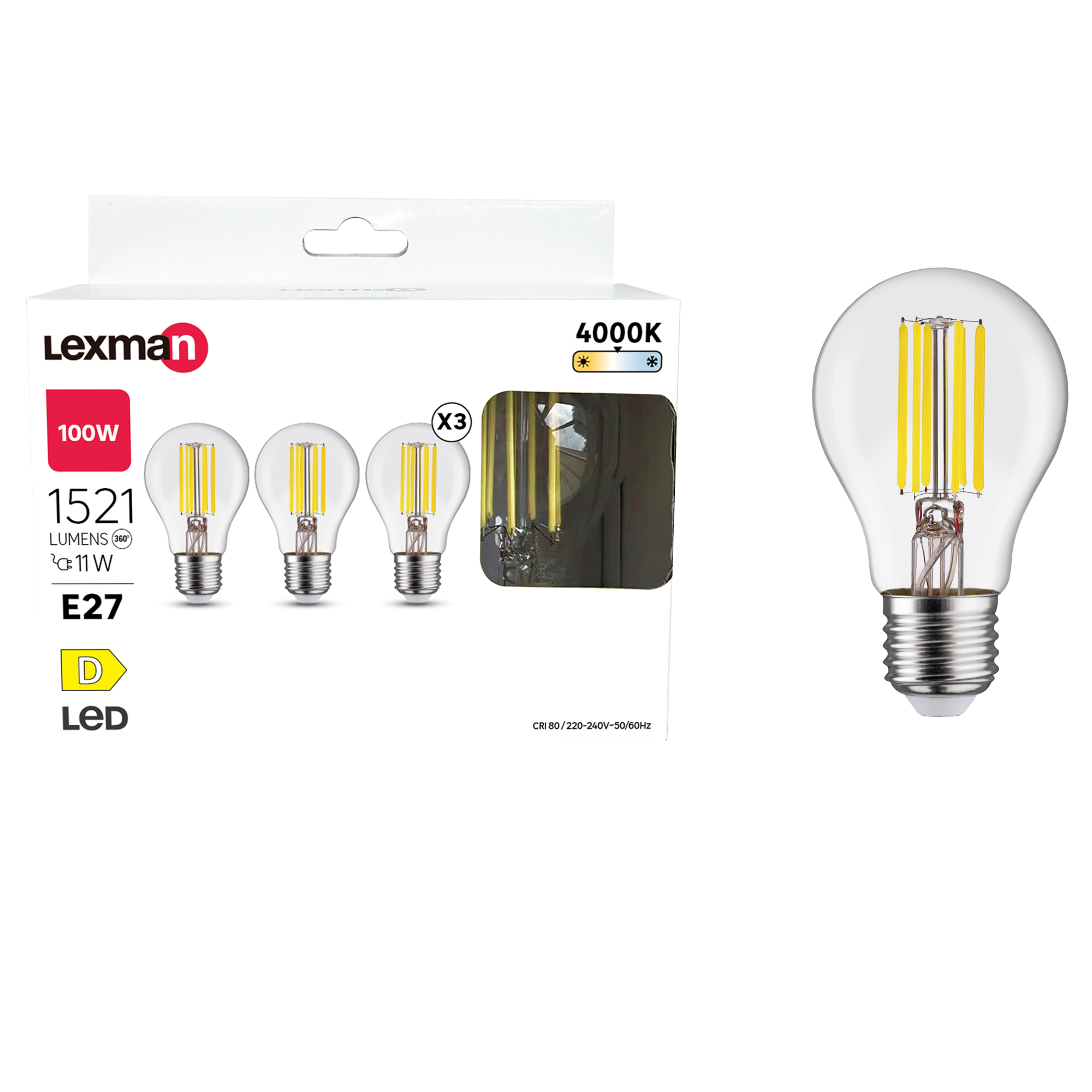 Żarówka LED E27 3 szt. 11 W 1521 lm Neutralna biel Lexman