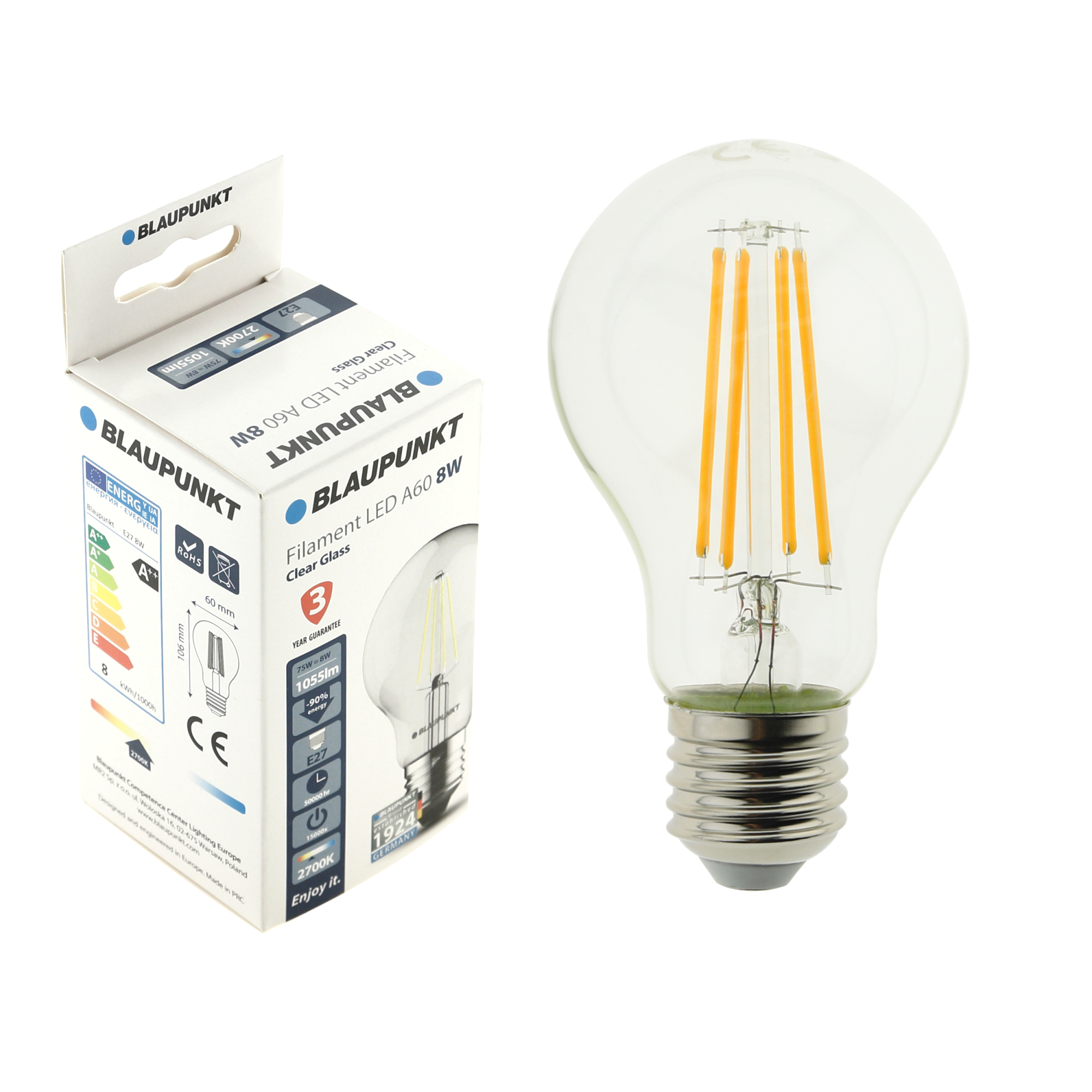 Żarówka LED E27 8 W = 75 W 1055 lm Ciepła biel Blaupunkt