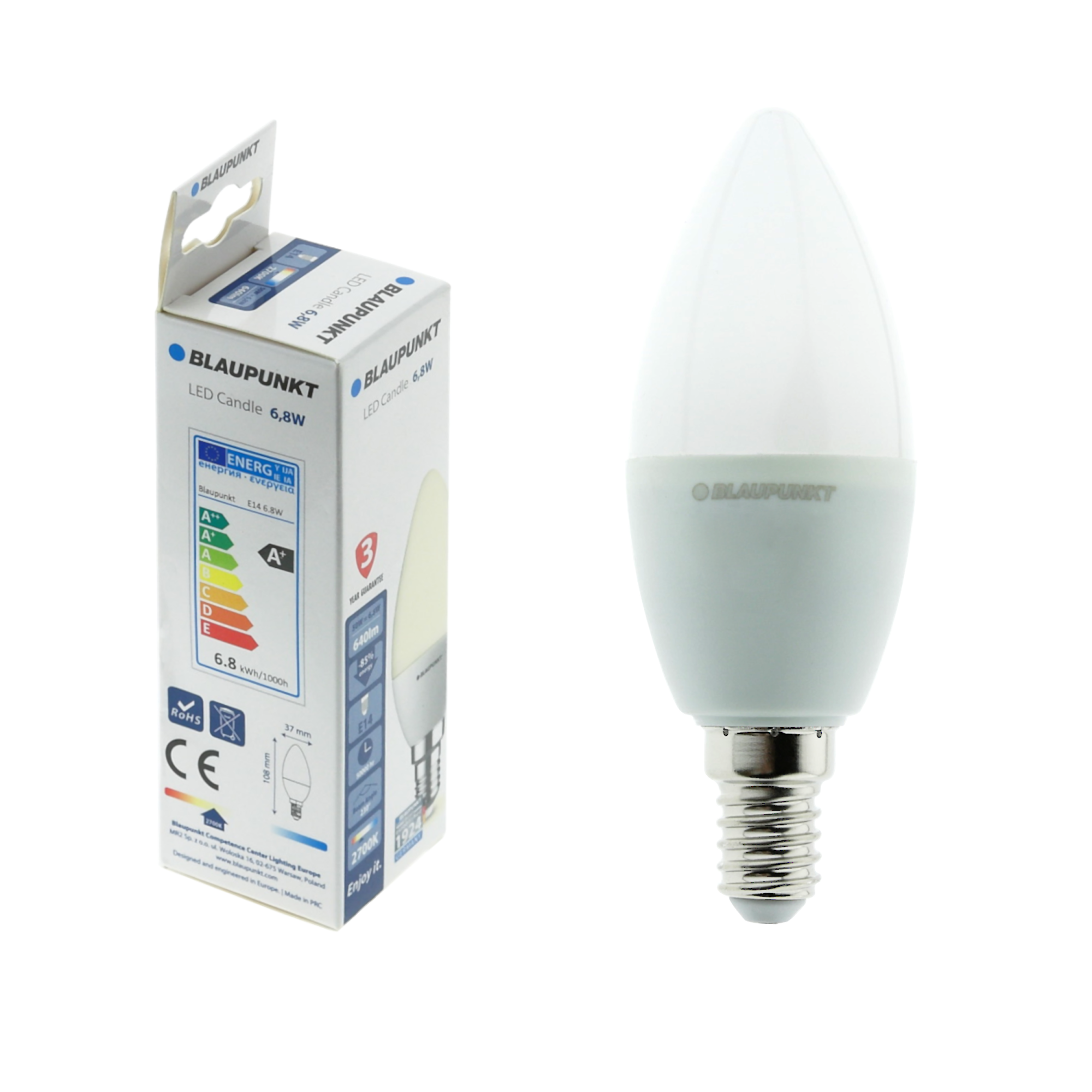 Żarówka LED E14 6.8 W = 50 W 640 lm Ciepła biel Blaupunkt