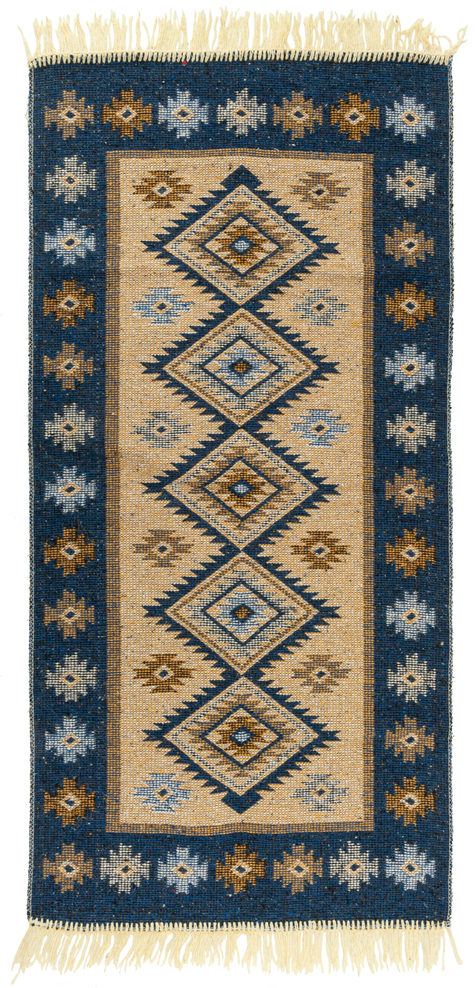 Dywan z frędzlami Kilim dwustronny niebieski 60 x 120 cm