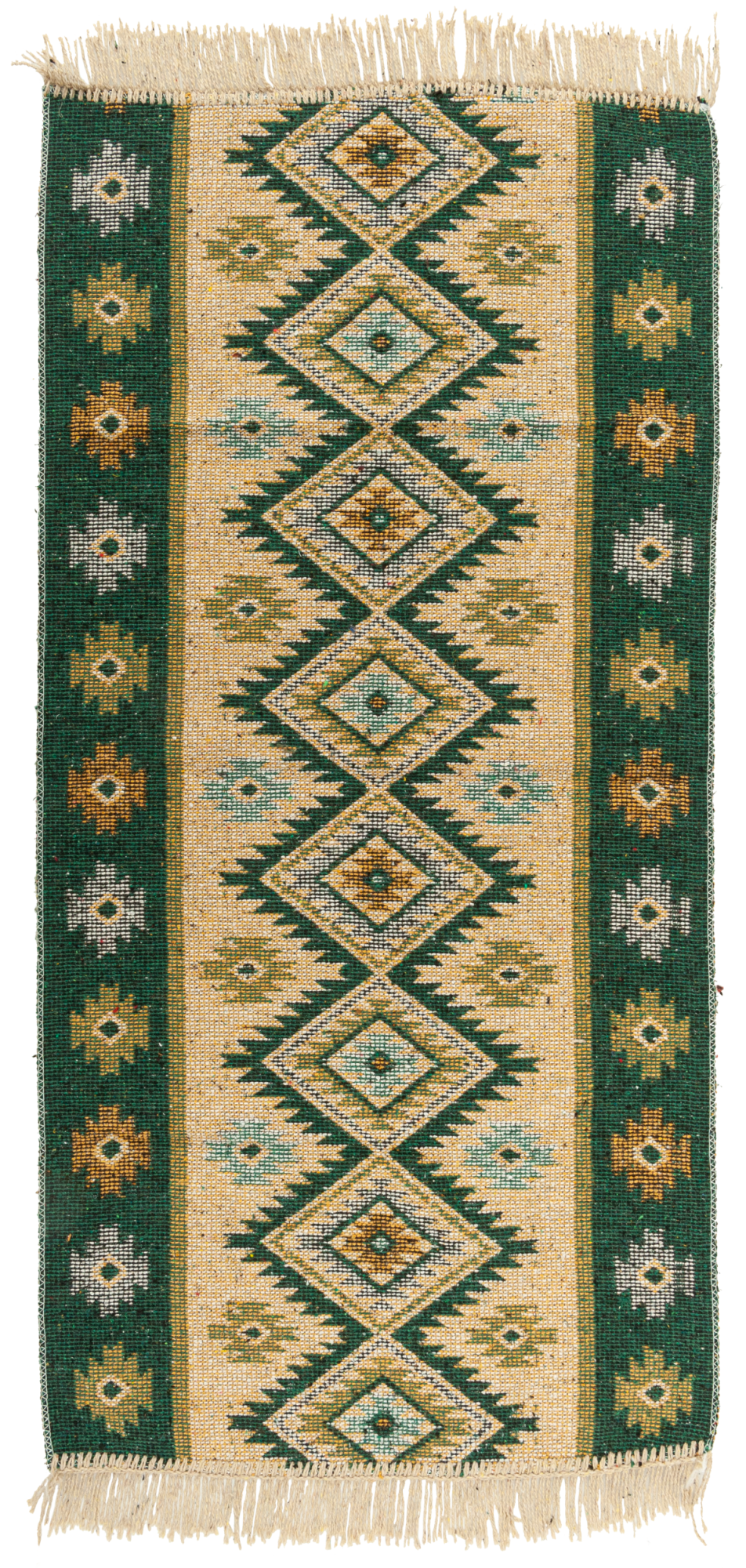 Dywan z frędzlami Kilim dwustronny zielony 60 x 120 cm