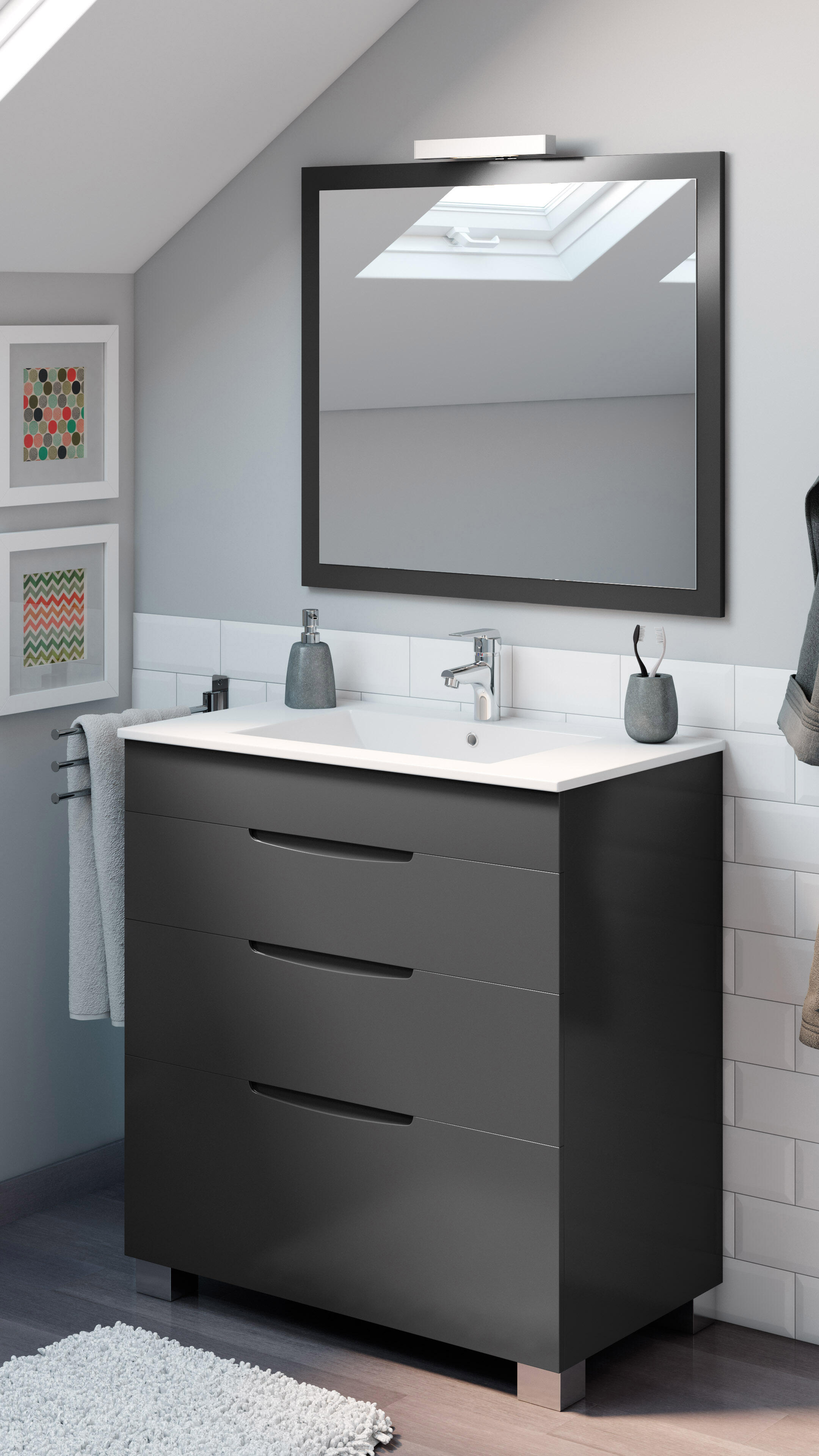 Conjunto de móveis de casa de banho Luna 1600 cinzento mate com lavatório  mineral fundido