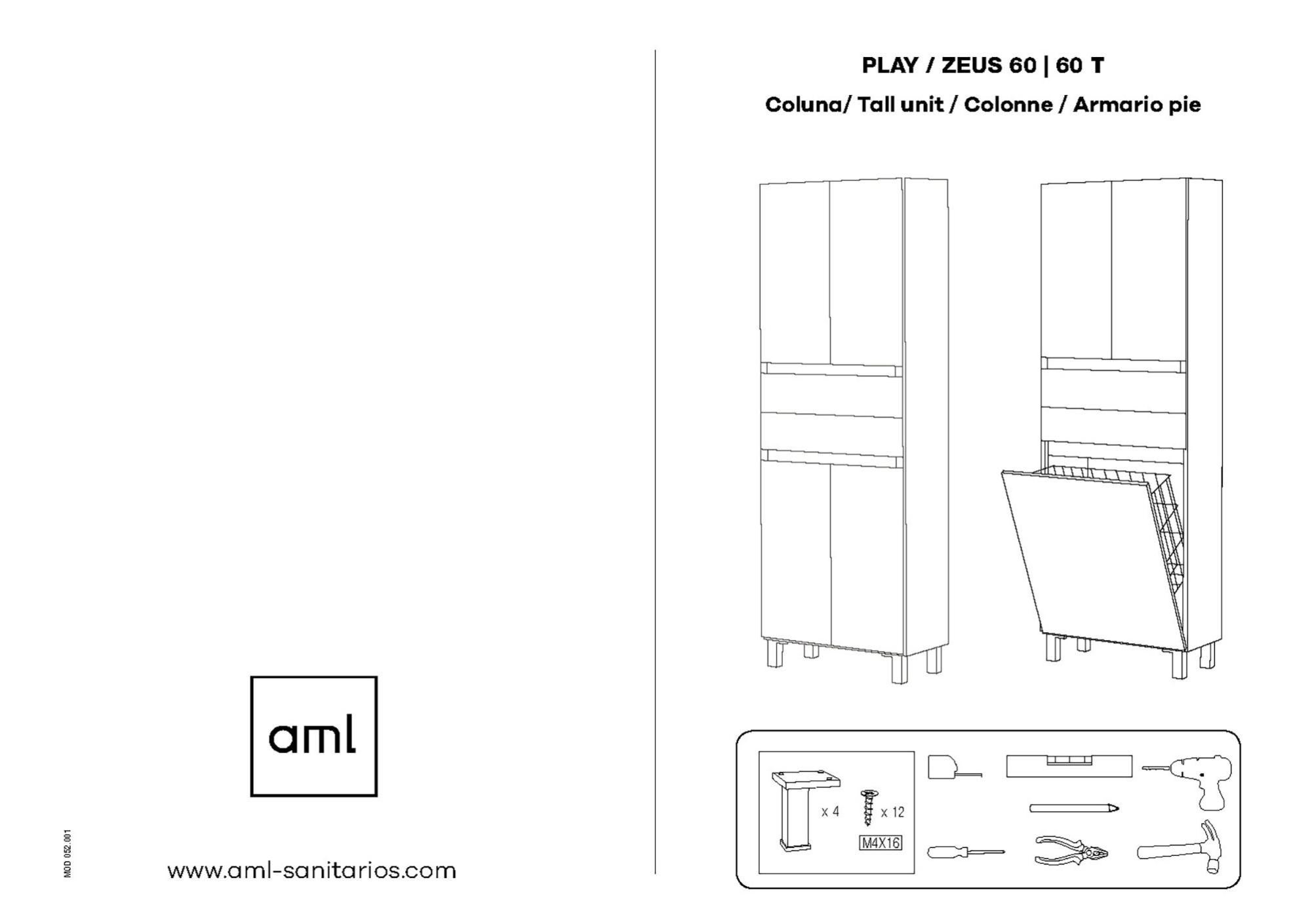 Móvel para casa de banho de AML ZEUS de 61x172x31.5 cm Branco - 8