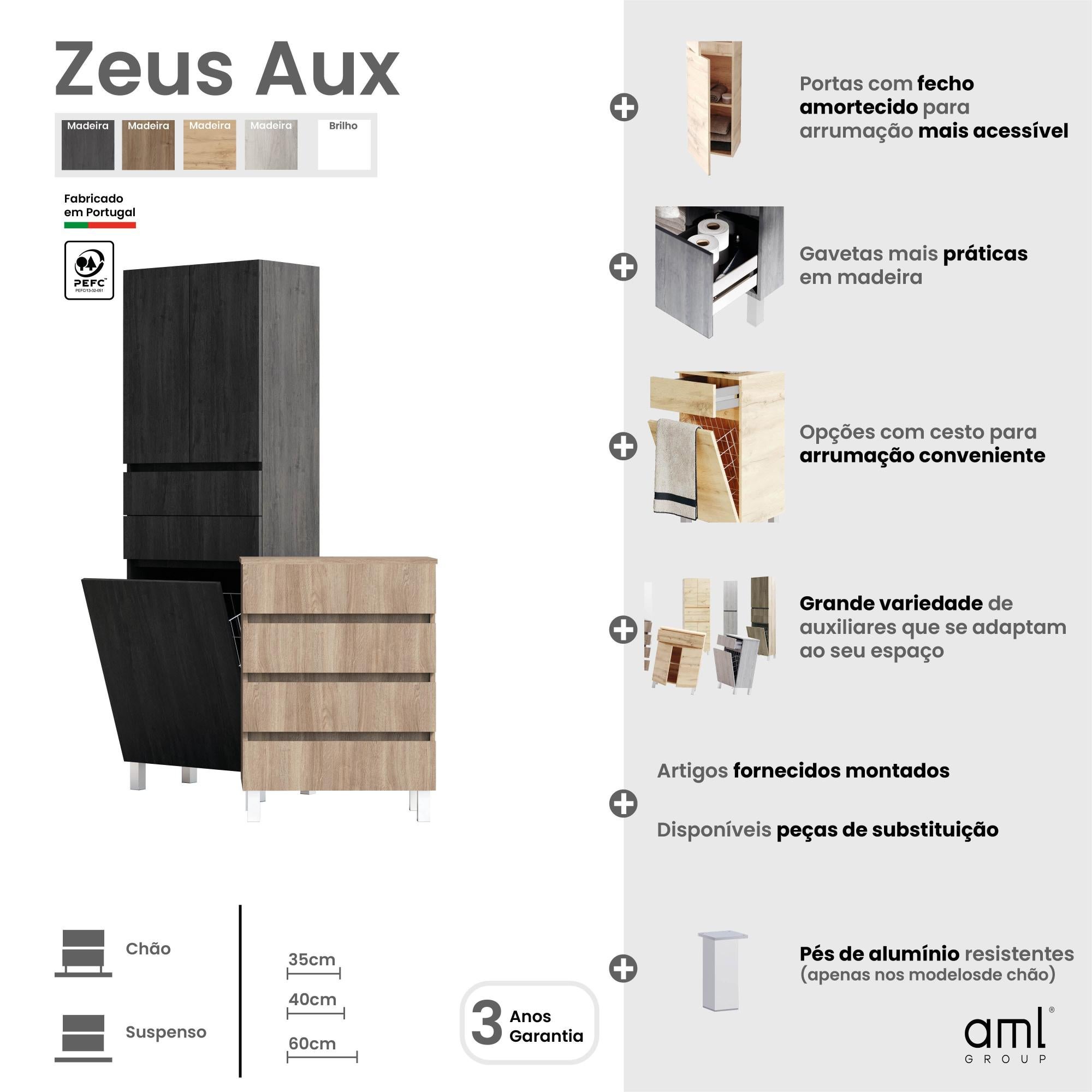 Móvel para casa de banho de AML ZEUS de 61x172x31.5 cm Branco - 9