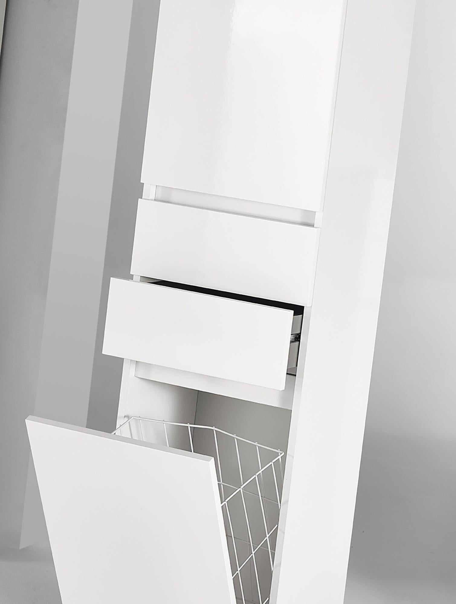 Móvel alto com cesto para roupa 40x32x180 cm branco Zeus - 3