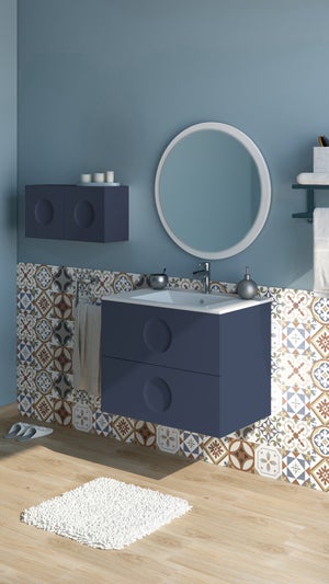 Móvel de casa de banho suspenso lavatório individual estriado azul 60 cm -  JOSEPHA