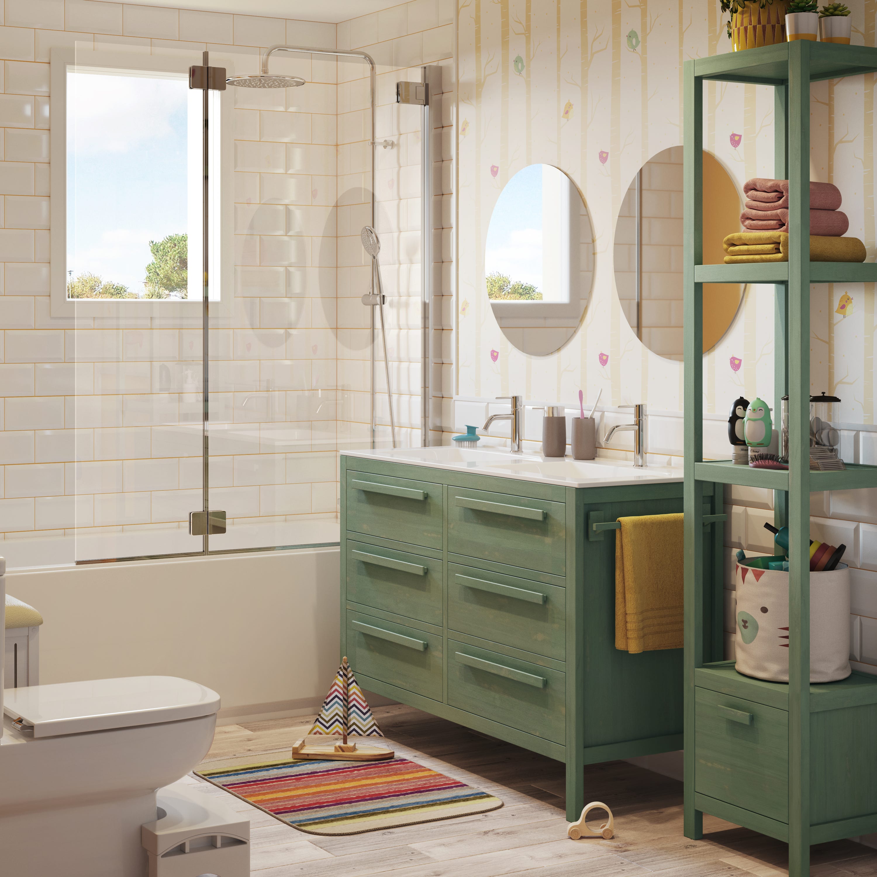 Móvel de casa de banho com espelho verde castanho claro e preto ZARAGOZA 