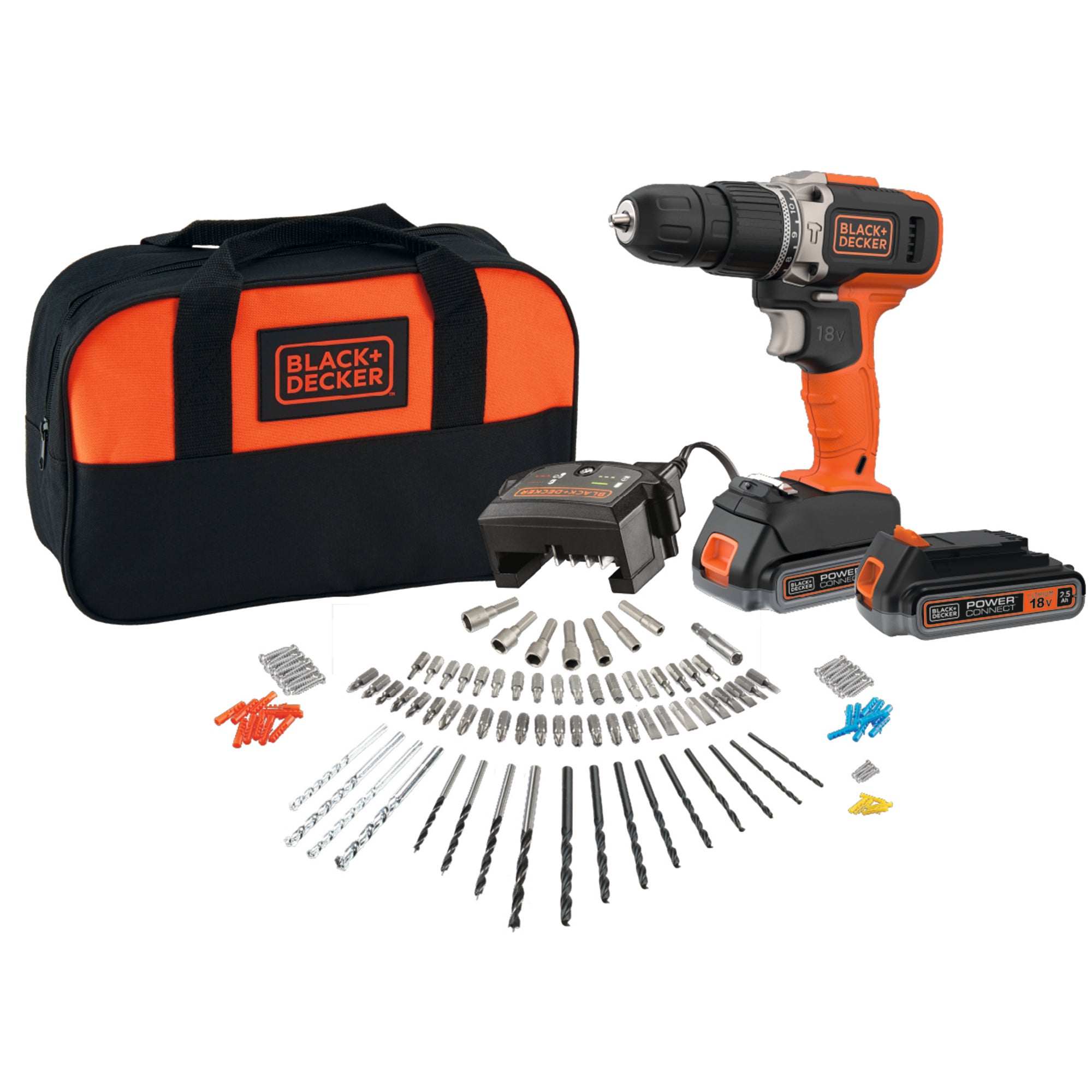 BLACK+DECKER BDCHD18KB-QW BDCHD18KB-QW-Taladro Percutor 18V con 2