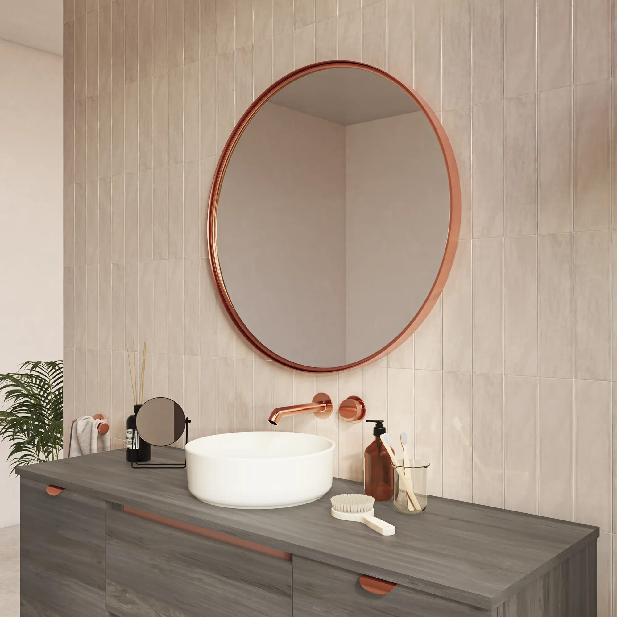 Espelho de casa de banho redondo 80 cm rosa Kende