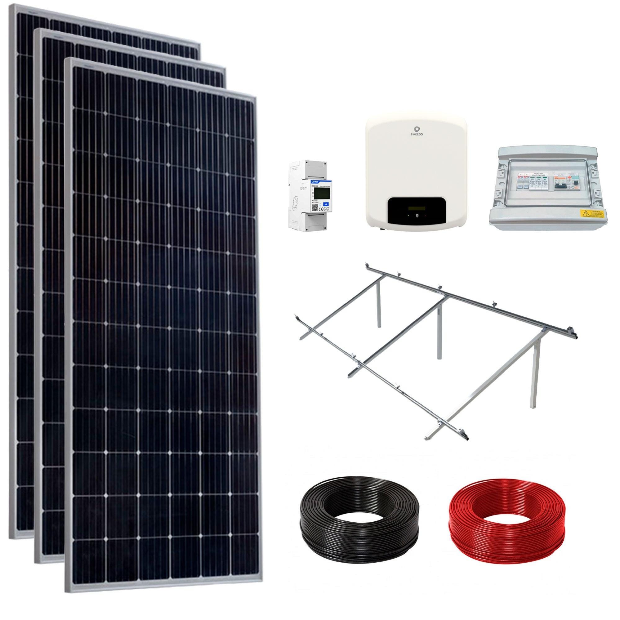 Kit solar fotovoltaico ligado à rede 3 painéis fixos sobreelevados