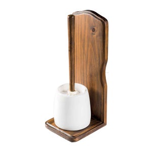 Porte brosse WC MOUNTAIN en céramique blanche et bois